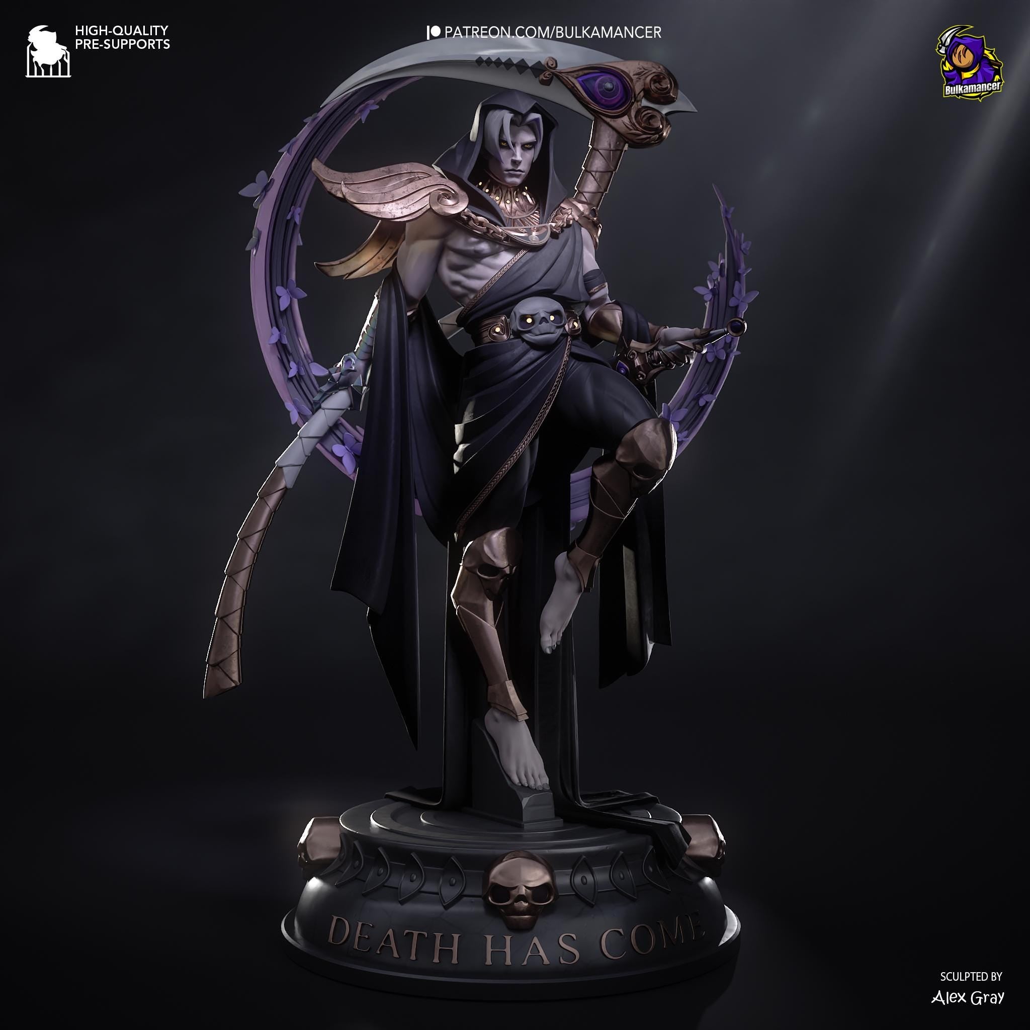 Hand-Painted Thanatos Statue: Grim Reaper Fantasy Art Figure