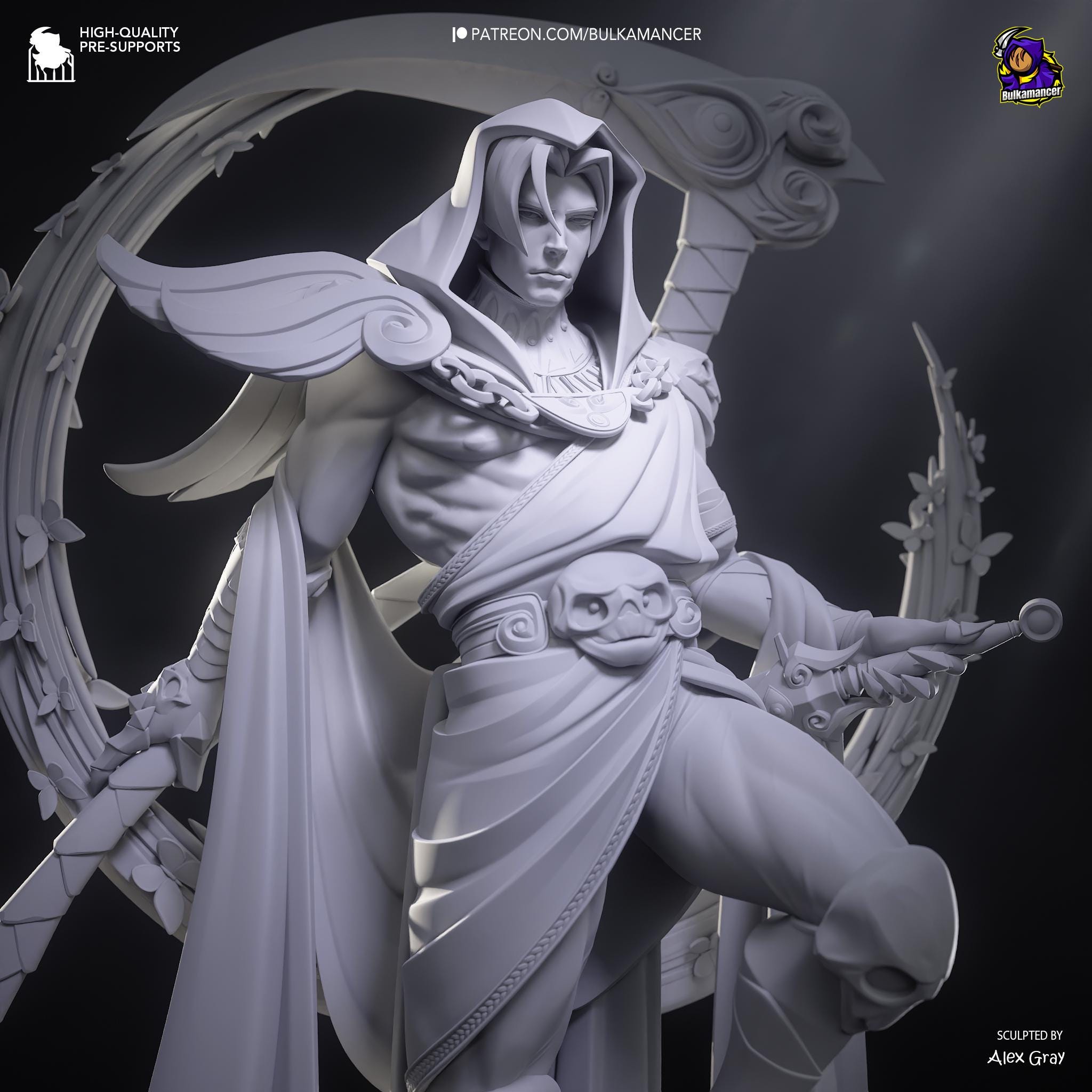 Hand-Painted Thanatos Statue: Grim Reaper Fantasy Art Figure