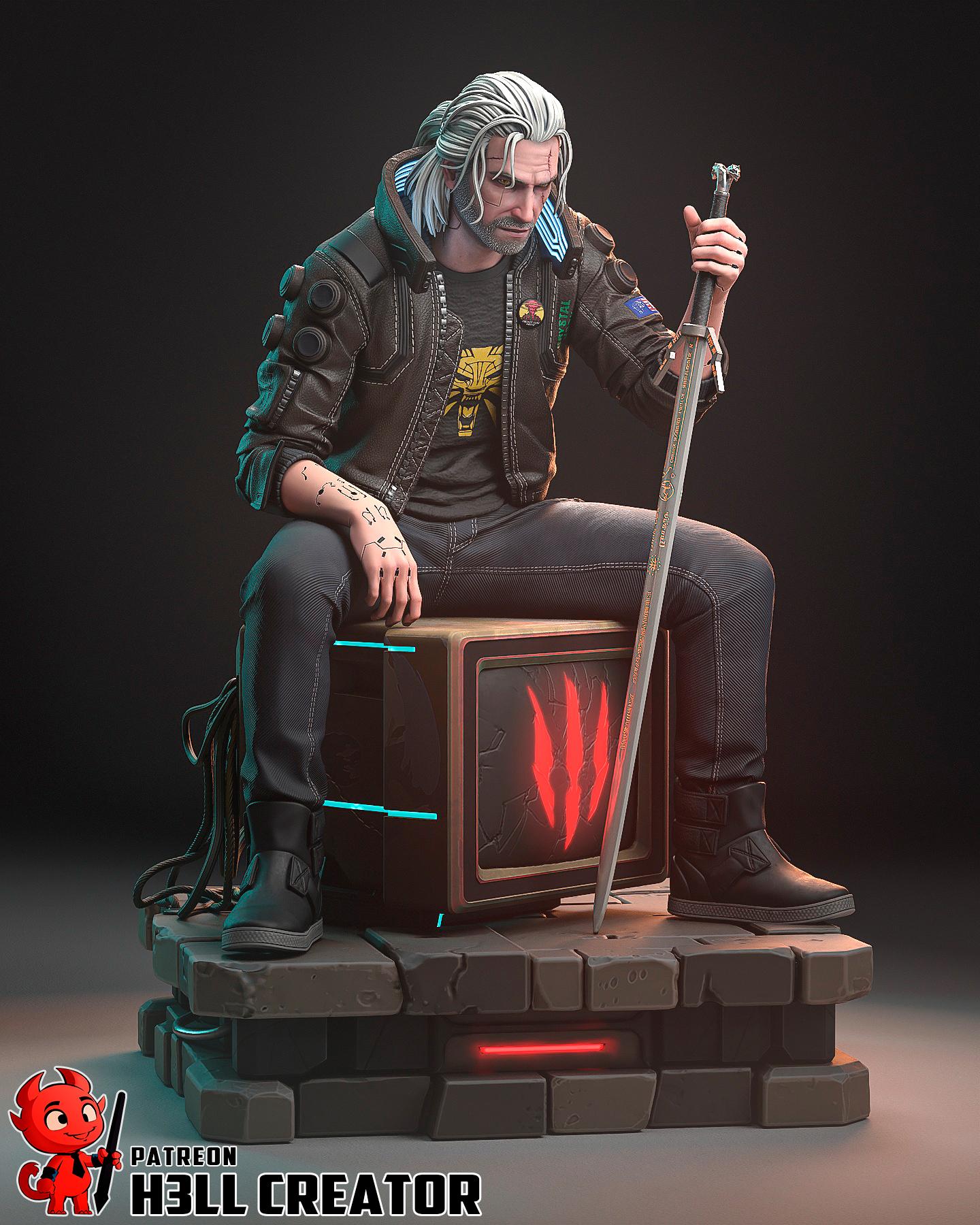 Geralt Cyberpunk Style Figure / Hand Painted & Unpainted Collectible Statue / Resin Art Figurine