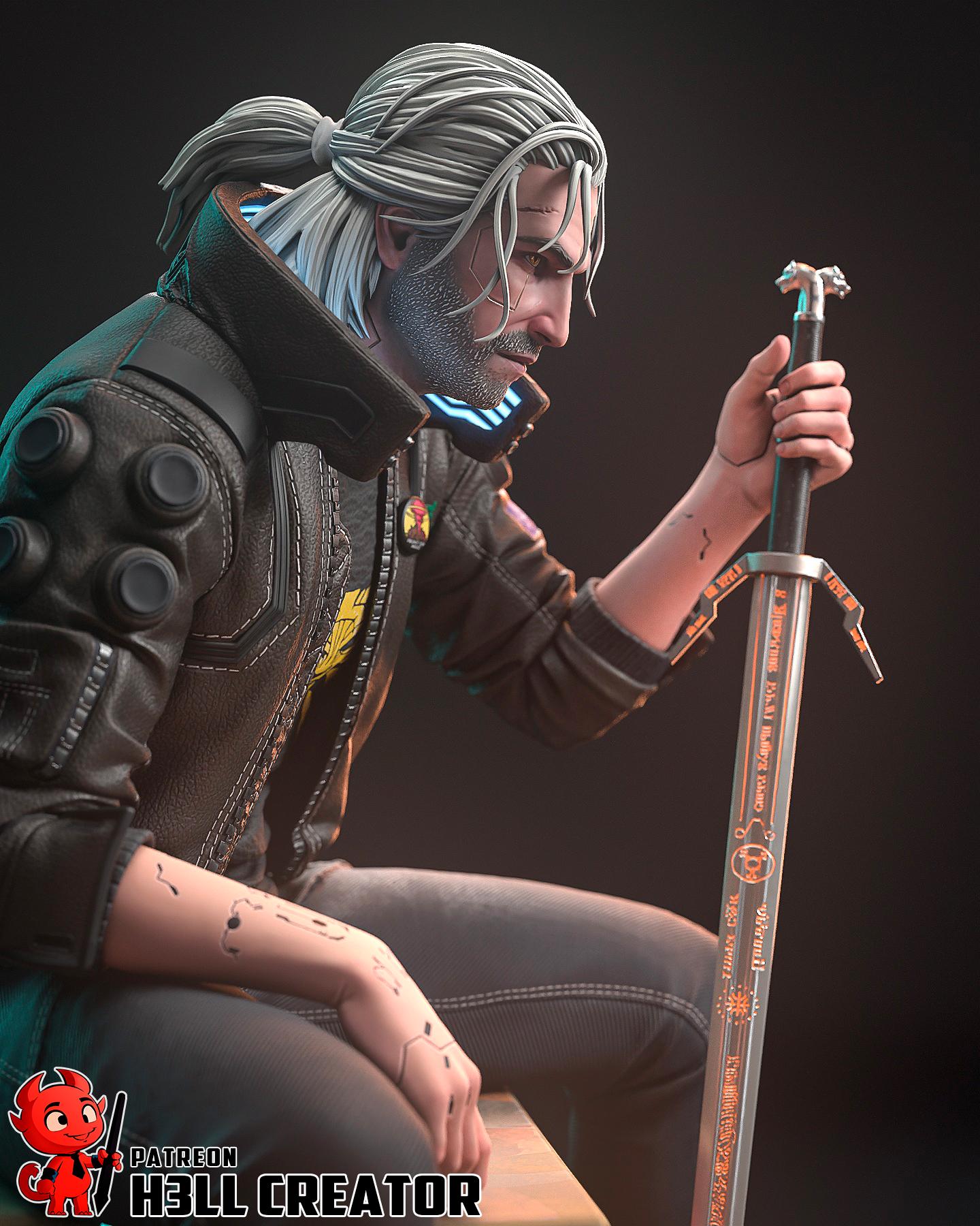 Geralt Cyberpunk Style Figure / Hand Painted & Unpainted Collectible Statue / Resin Art Figurine
