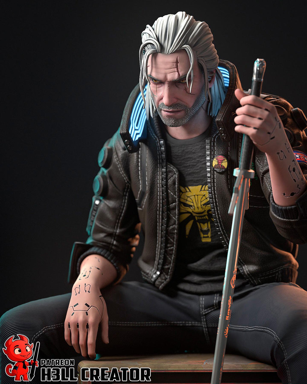 Geralt Cyberpunk Style Figure / Hand Painted & Unpainted Collectible Statue / Resin Art Figurine