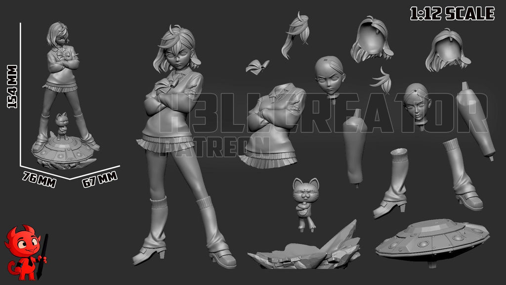 Anime Girl Diorama Statue / Momo Inspired Statue with Cat / Fan-Made Collectible Figure