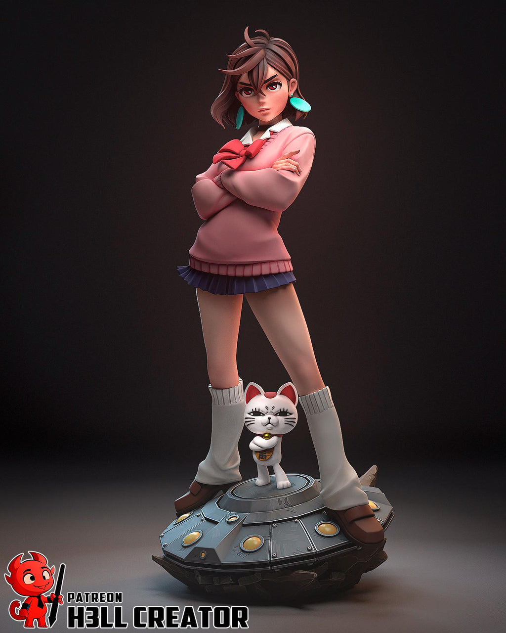 Anime Girl Diorama Statue / Momo Inspired Statue with Cat / Fan-Made Collectible Figure