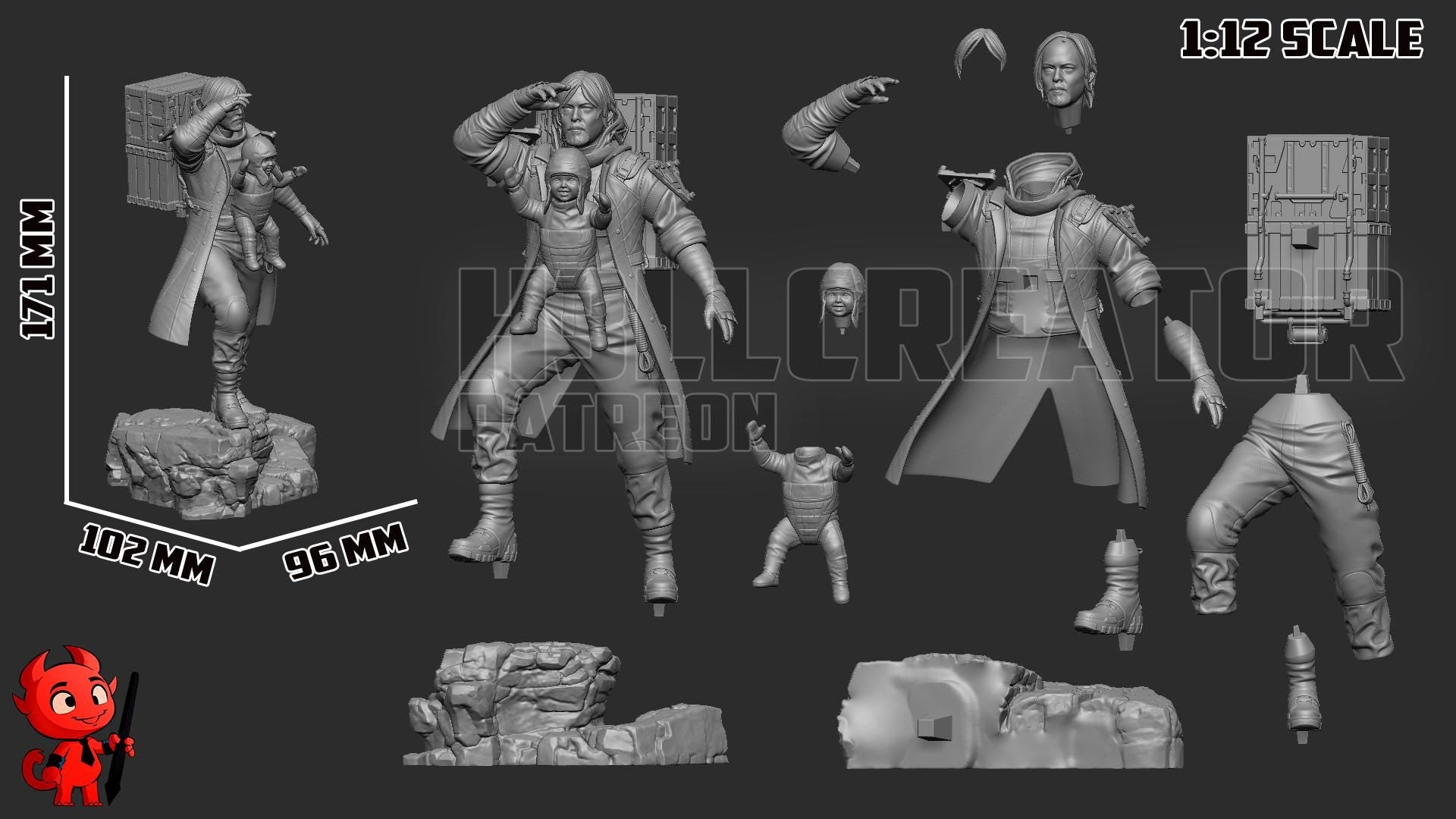 Samuel Porter Bridges Statue: Hand-Painted Resin Collectible with Baby Lou