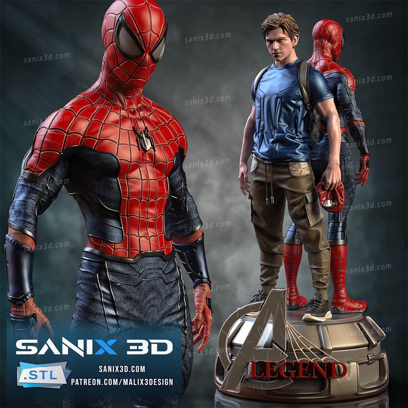 3D Printed Spiderman and Peter Double Boy Fan Art - Handmade Statue - Resin Diorama