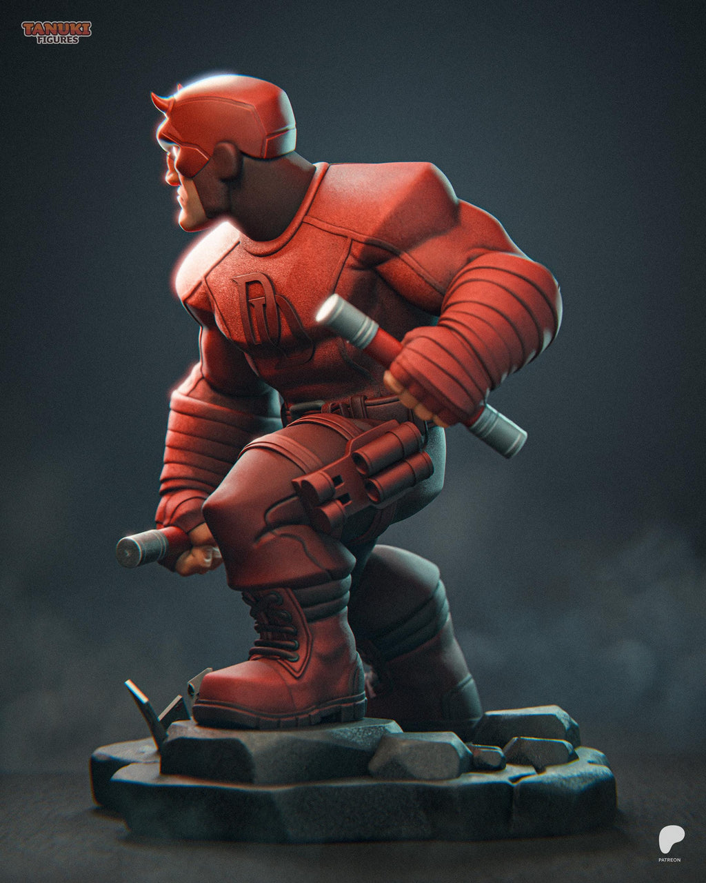 Daredevil Inspired Statue / Red Vigilante Resin Figure / Hand Painted Fan Made Collectible