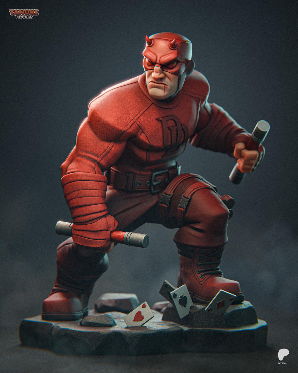 Daredevil Inspired Statue / Red Vigilante Resin Figure / Hand Painted Fan Made Collectible