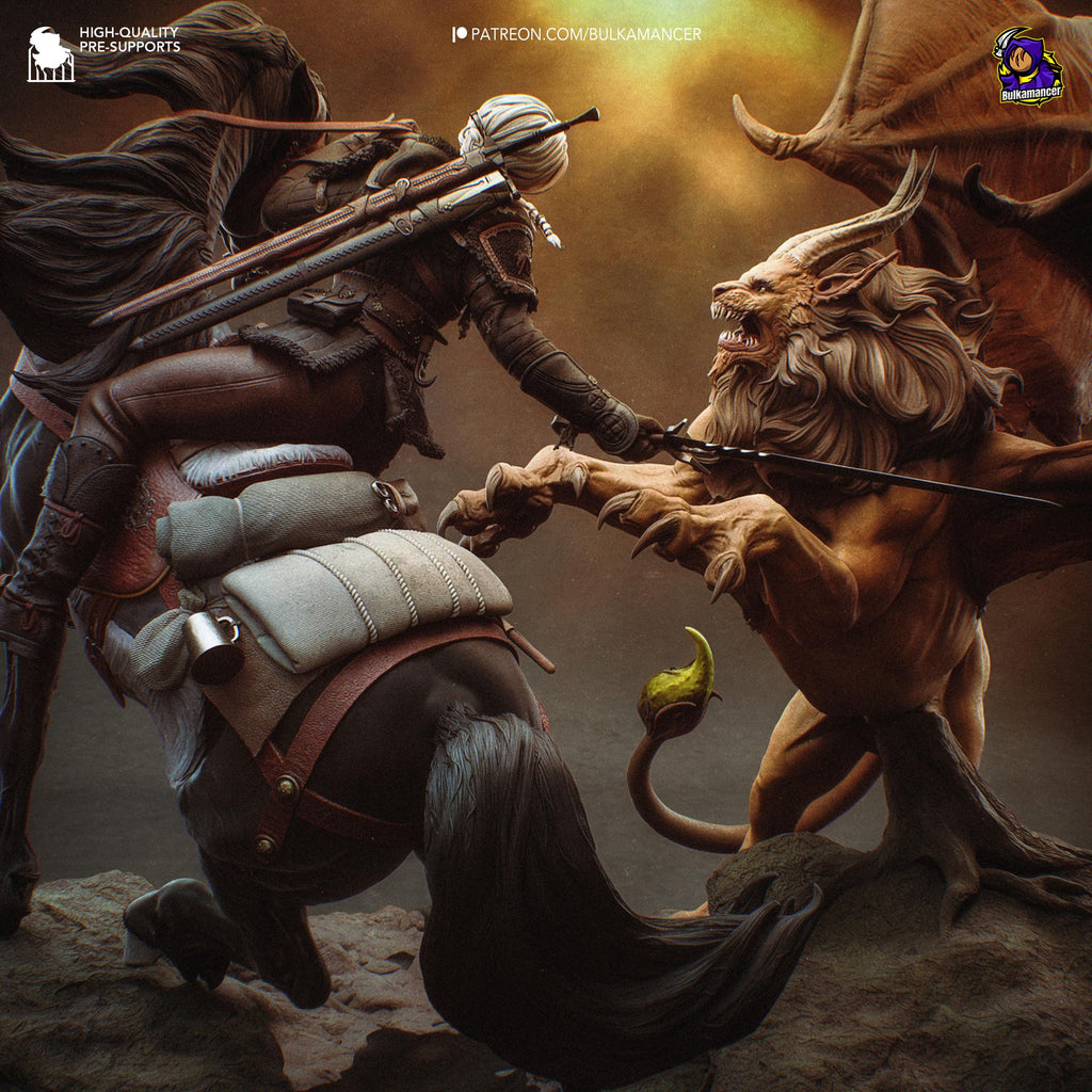 Ciri vs Manticore Diorama: Hand-Painted Resin Witcher Statue