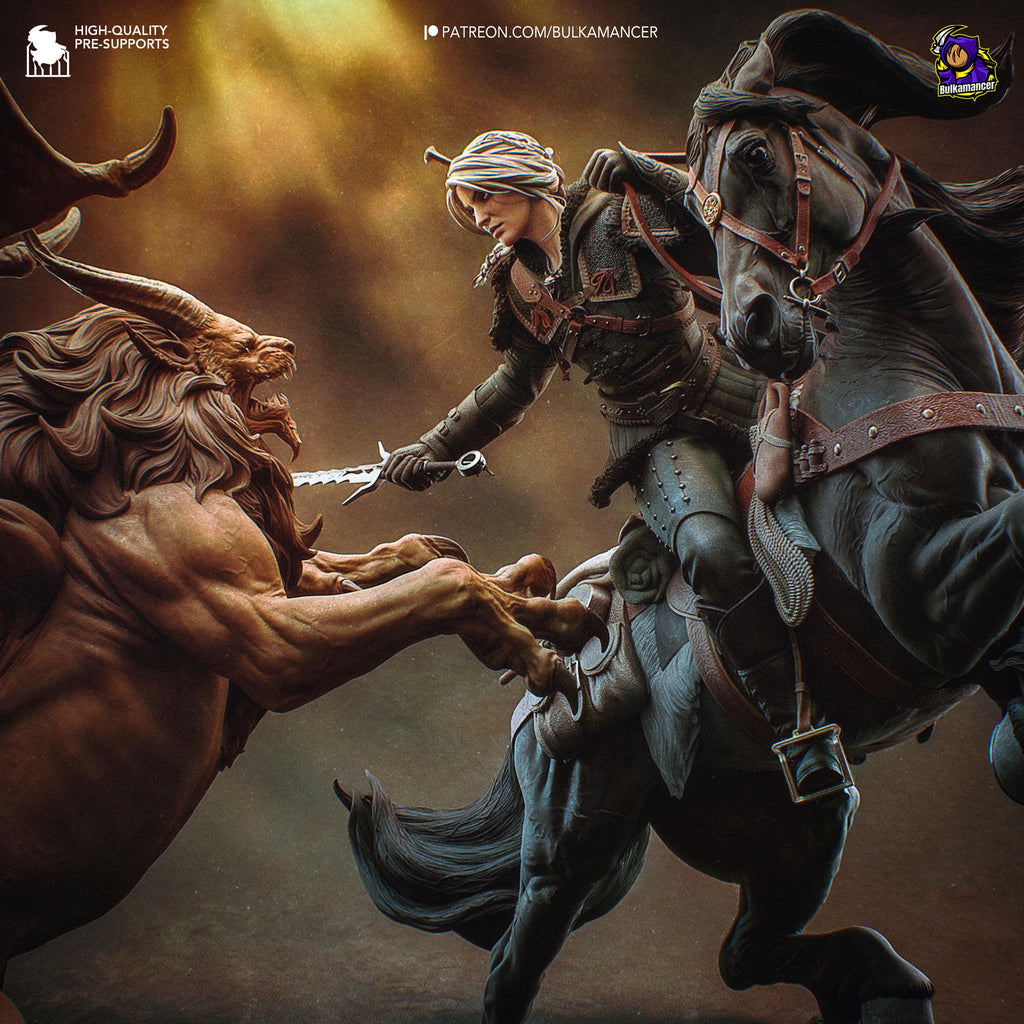 Ciri vs Manticore Diorama: Hand-Painted Resin Witcher Statue