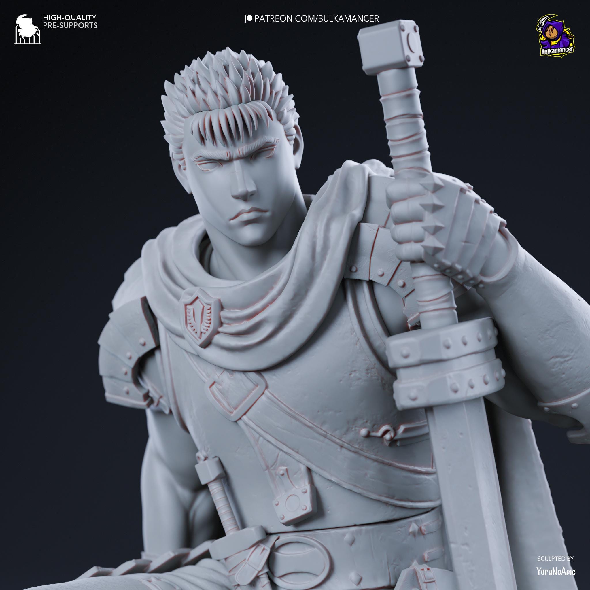Guts Berserk Figure  Hand-Painted 16K Resin Statue | Black Swordsman Collectible | Multiple Scales