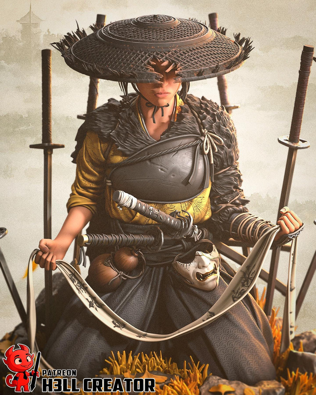 Hand-Painted Atsu Inspired - Resin Samurai Statue - Limited Edition Japanese Warrior Collectible