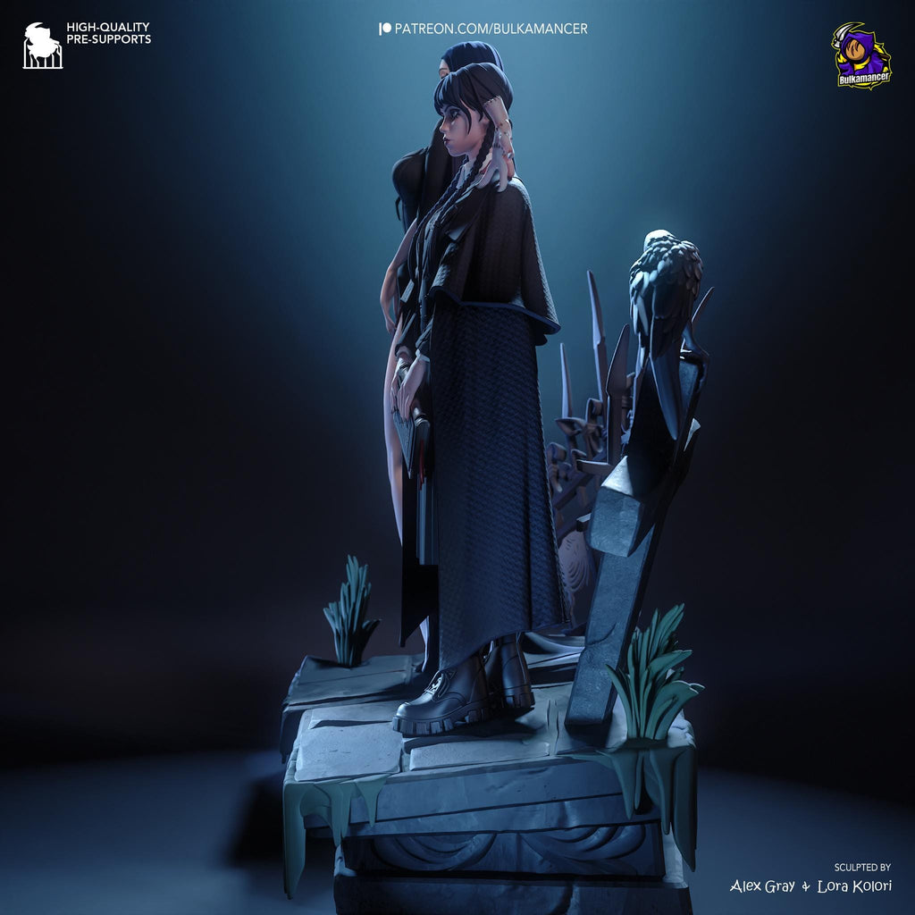 Morticia & Wednesday Diorama: Hand-Painted Gothic Resin Collectible