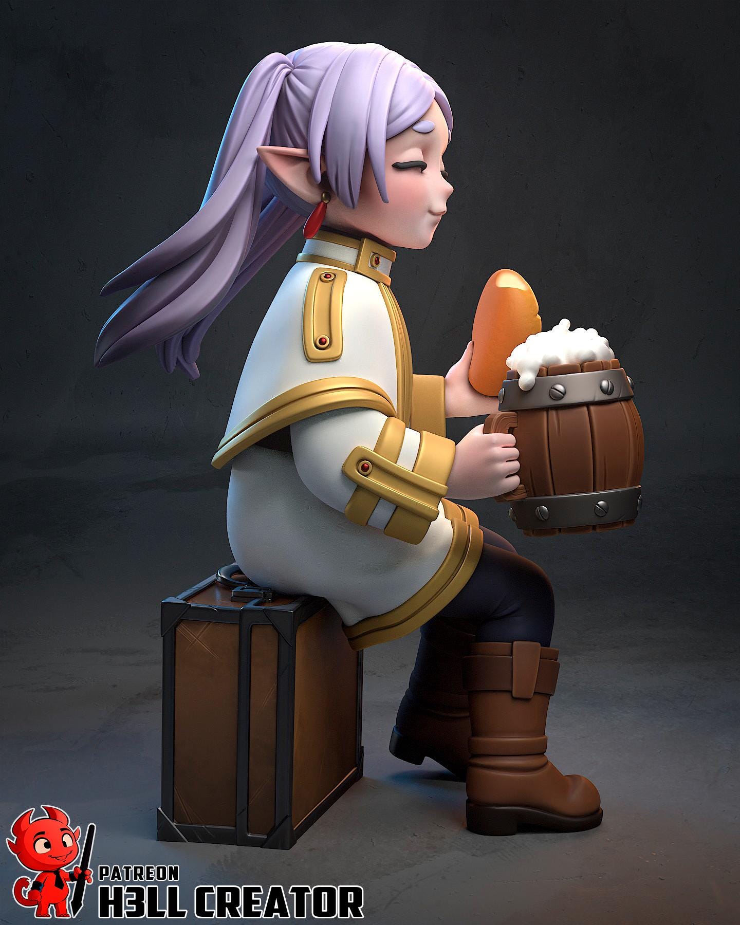 Frieren Inspired Chibi Elf Statue: Hand Painted Resin Collectible