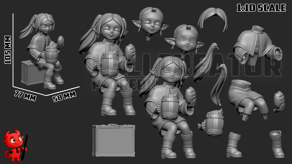 Frieren Inspired Chibi Elf Statue: Hand Painted Resin Collectible