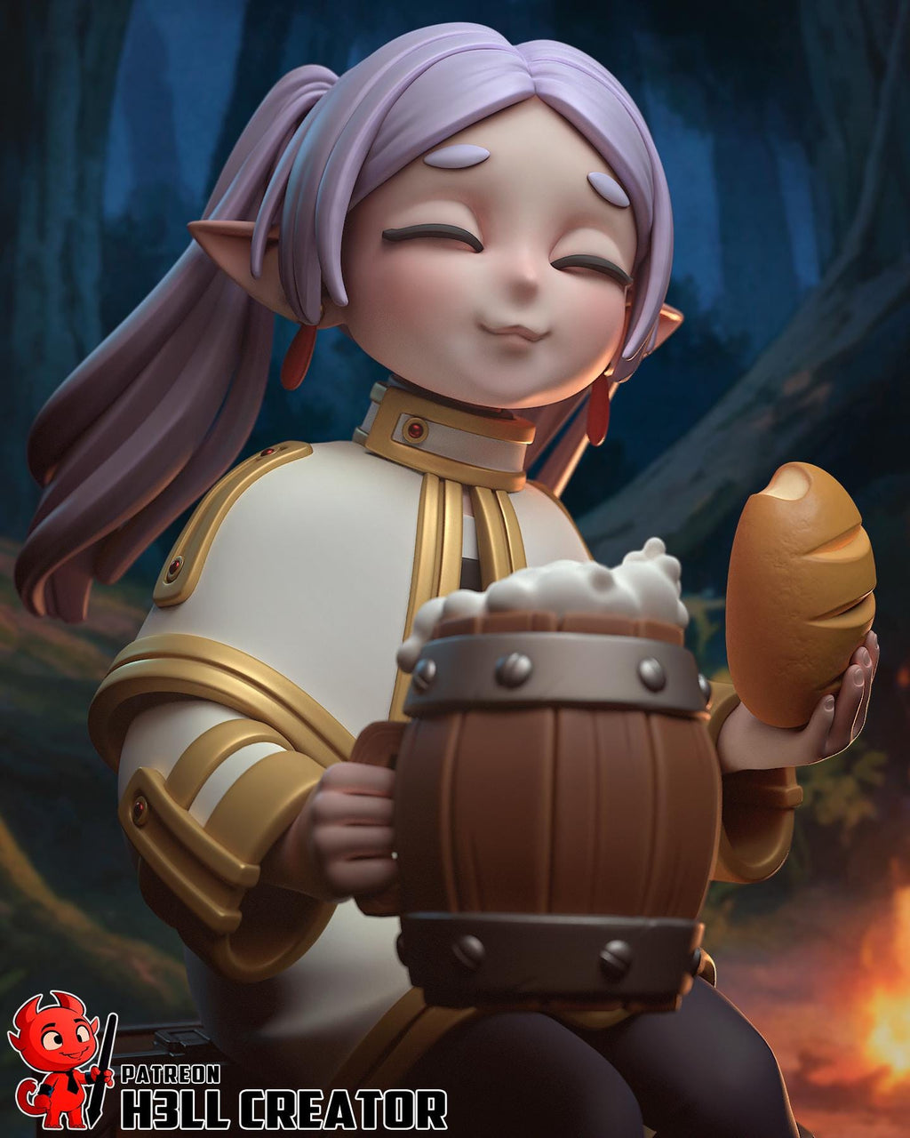 Frieren Inspired Chibi Elf Statue: Hand Painted Resin Collectible