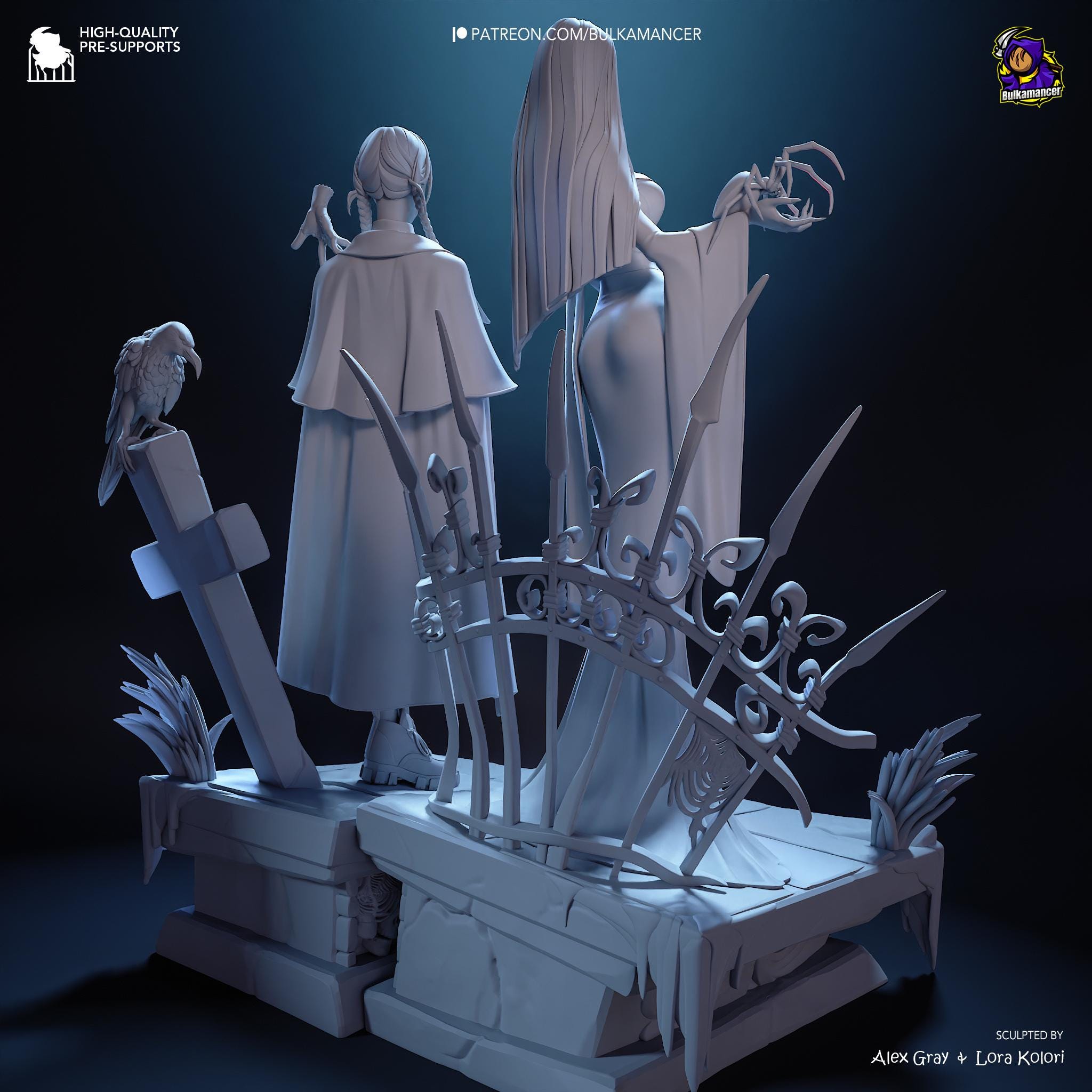 Morticia & Wednesday Diorama: Hand-Painted Gothic Resin Collectible