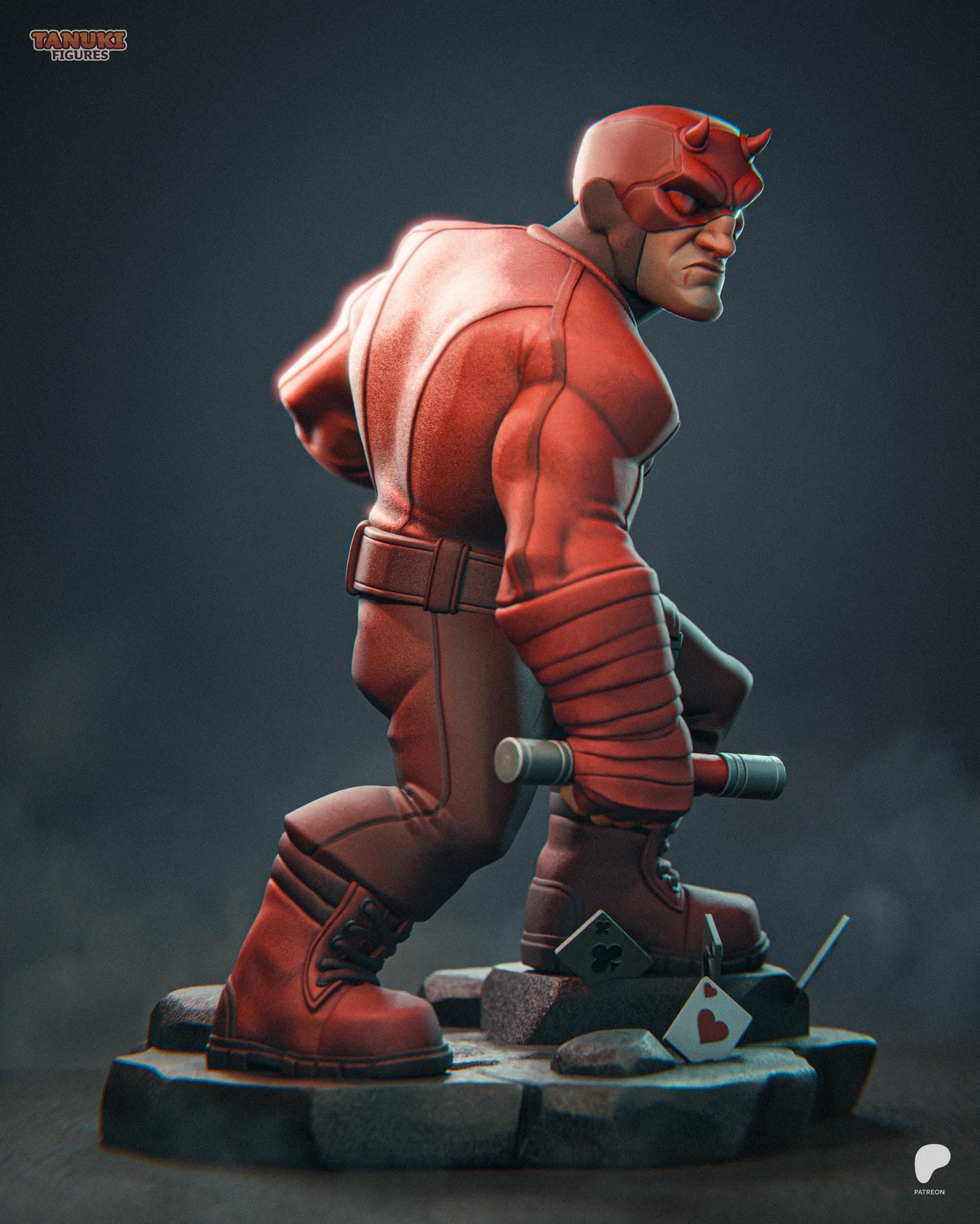 Daredevil Inspired Statue / Red Vigilante Resin Figure / Hand Painted Fan Made Collectible