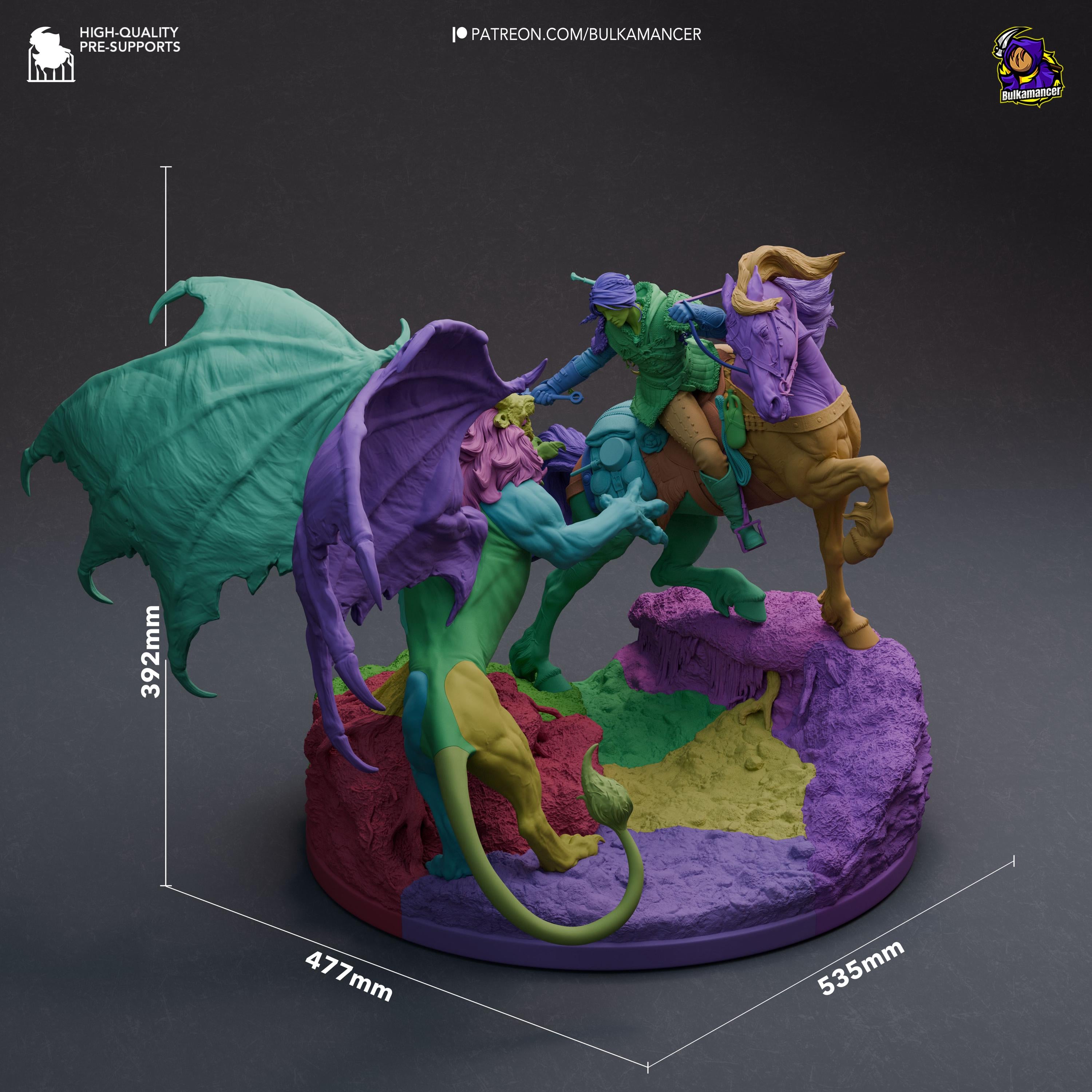 Ciri vs Manticore Diorama: Hand-Painted Resin Witcher Statue