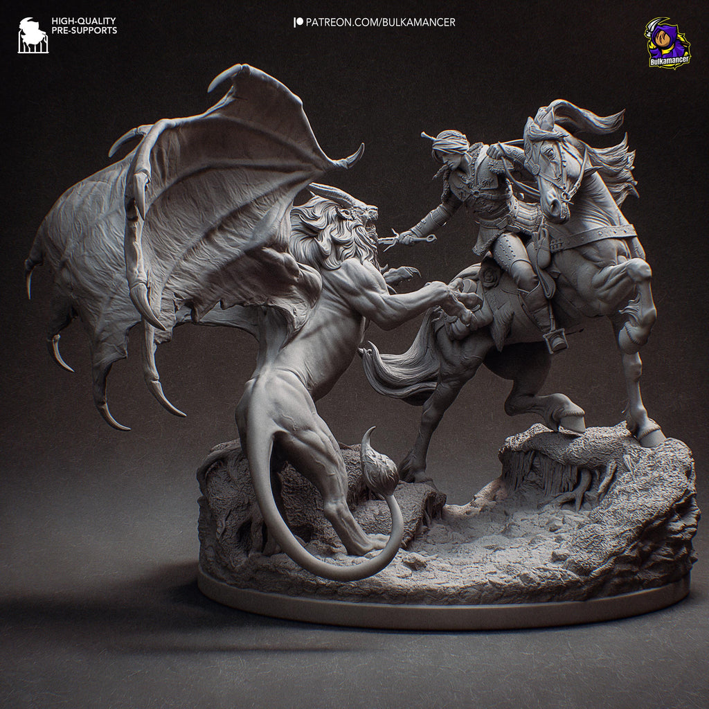 Ciri vs Manticore Diorama: Hand-Painted Resin Witcher Statue