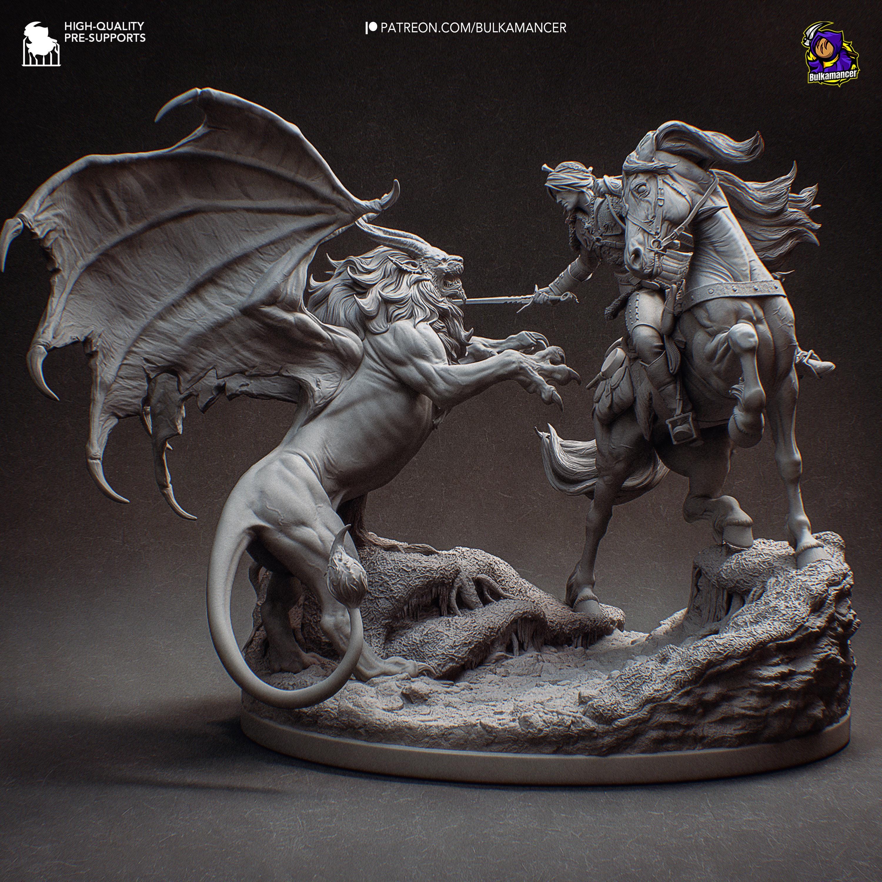 Ciri vs Manticore Diorama: Hand-Painted Resin Witcher Statue