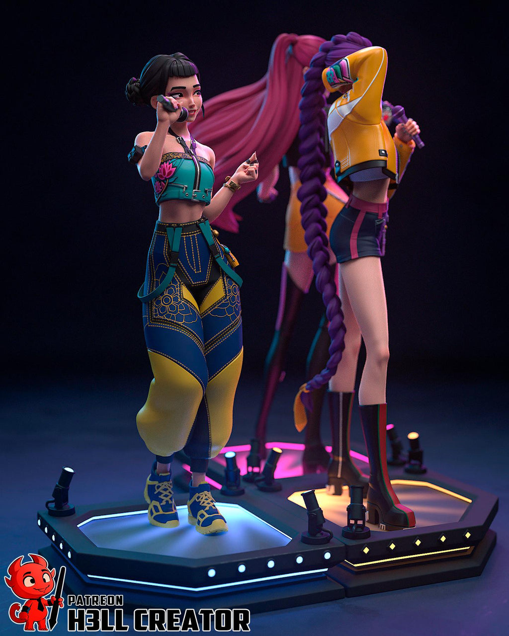 K-Pop Idol Diorama: Hand-Painted Resin Statue Set - Zoey, Rumi, Mira