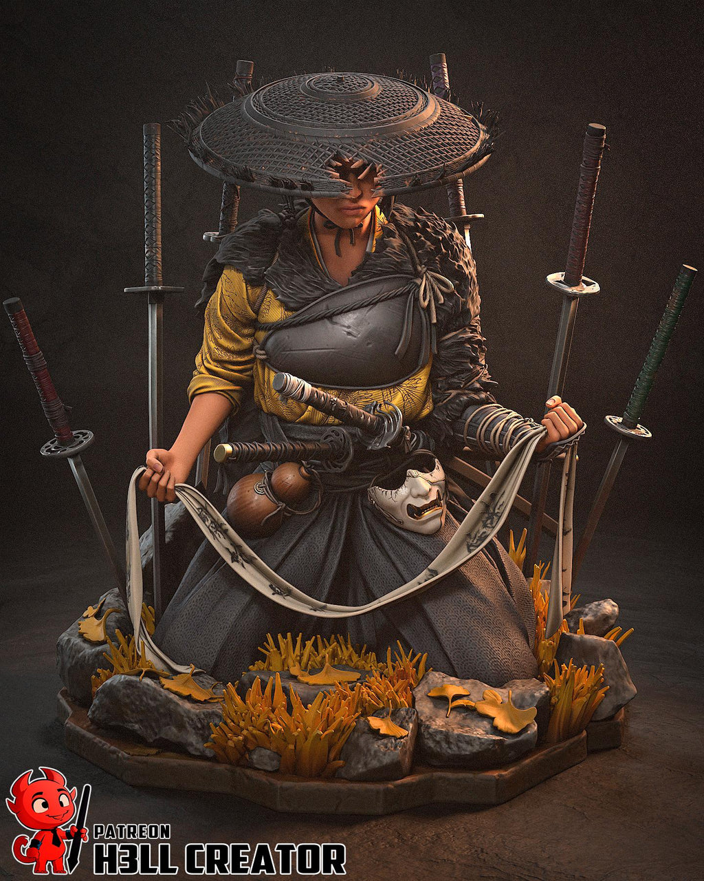Hand-Painted Atsu Inspired - Resin Samurai Statue - Limited Edition Japanese Warrior Collectible