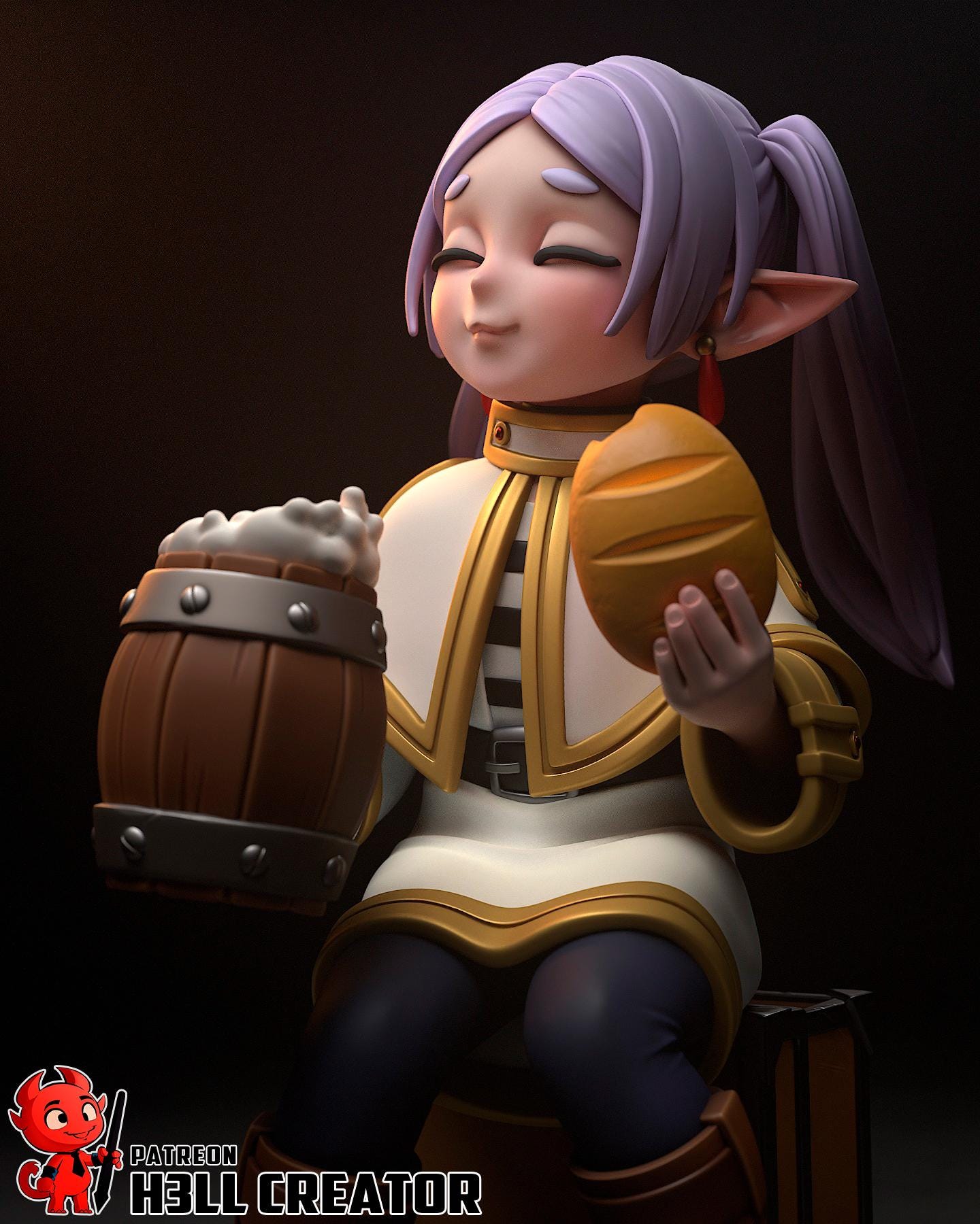 Frieren Inspired Chibi Elf Statue: Hand Painted Resin Collectible