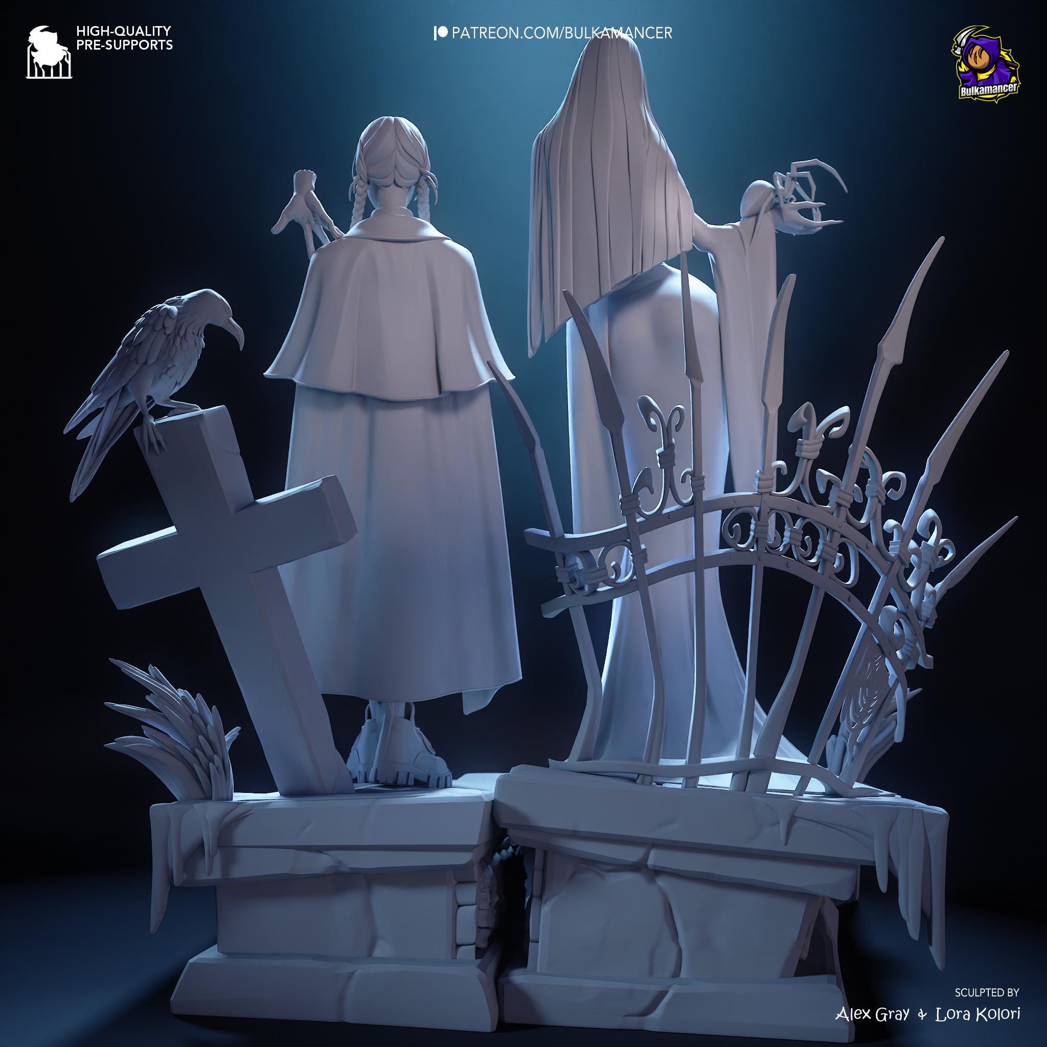 Morticia & Wednesday Diorama: Hand-Painted Gothic Resin Collectible