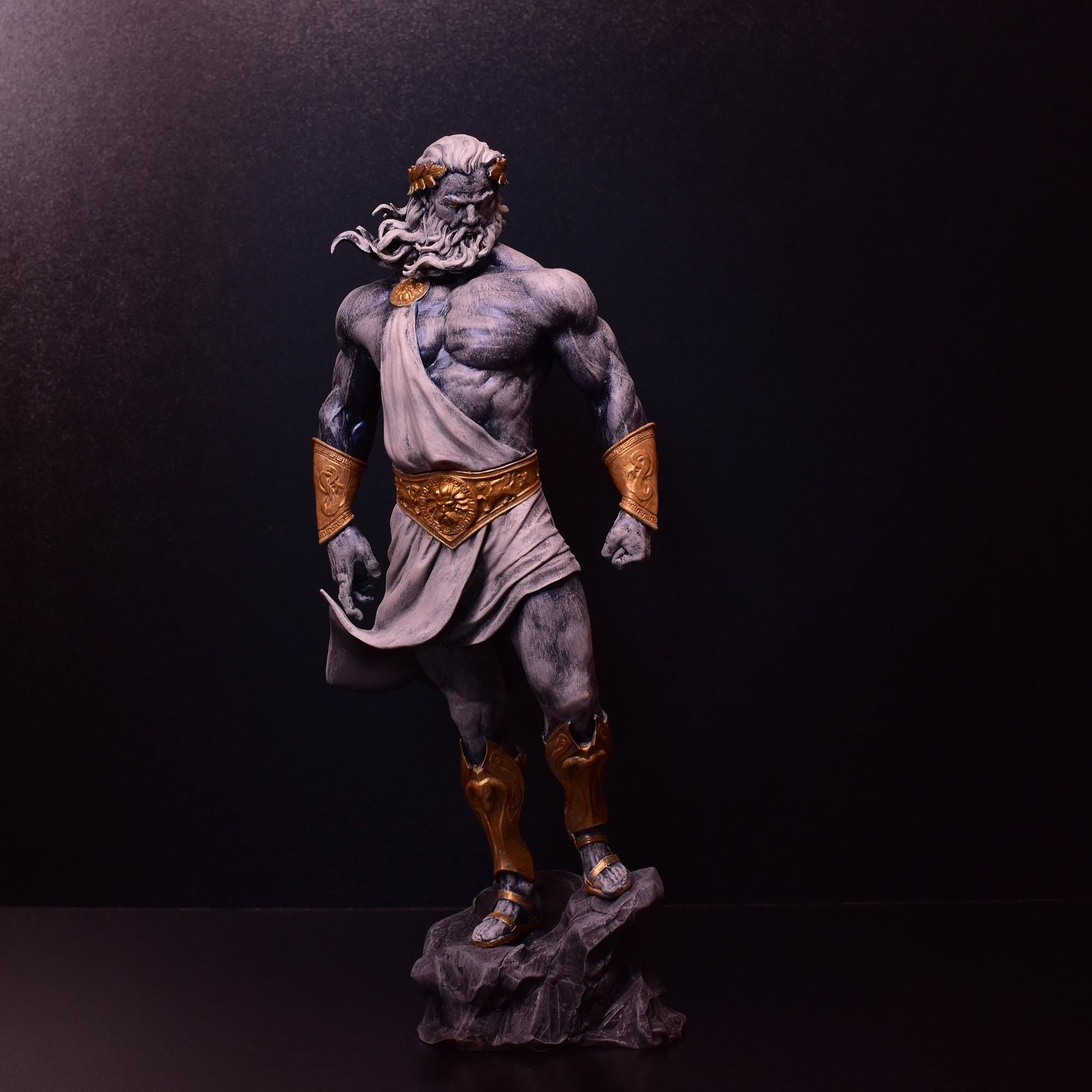 Hand-Painted Zeus Statue: 3D Printed Greek God Sculpture