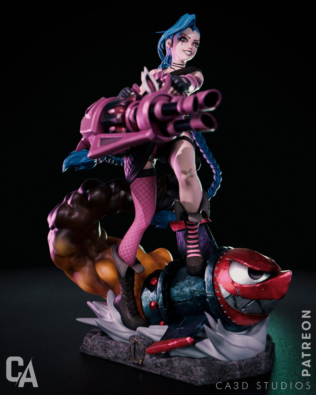 Hand-Painted 3D Printed Jinx Figurine: Collectible Fan Art