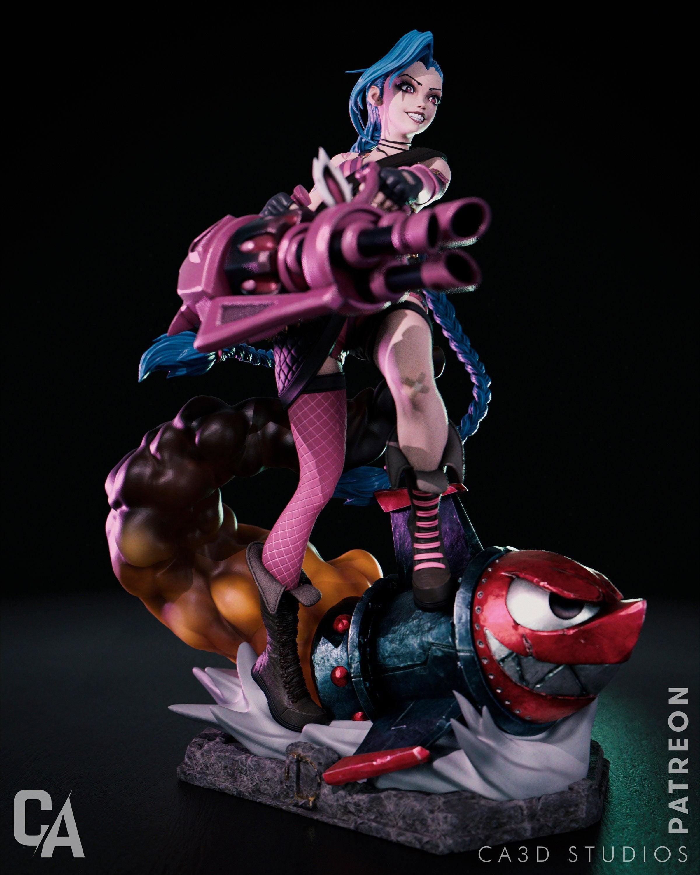 Hand-Painted 3D Printed Jinx Figurine: Collectible Fan Art