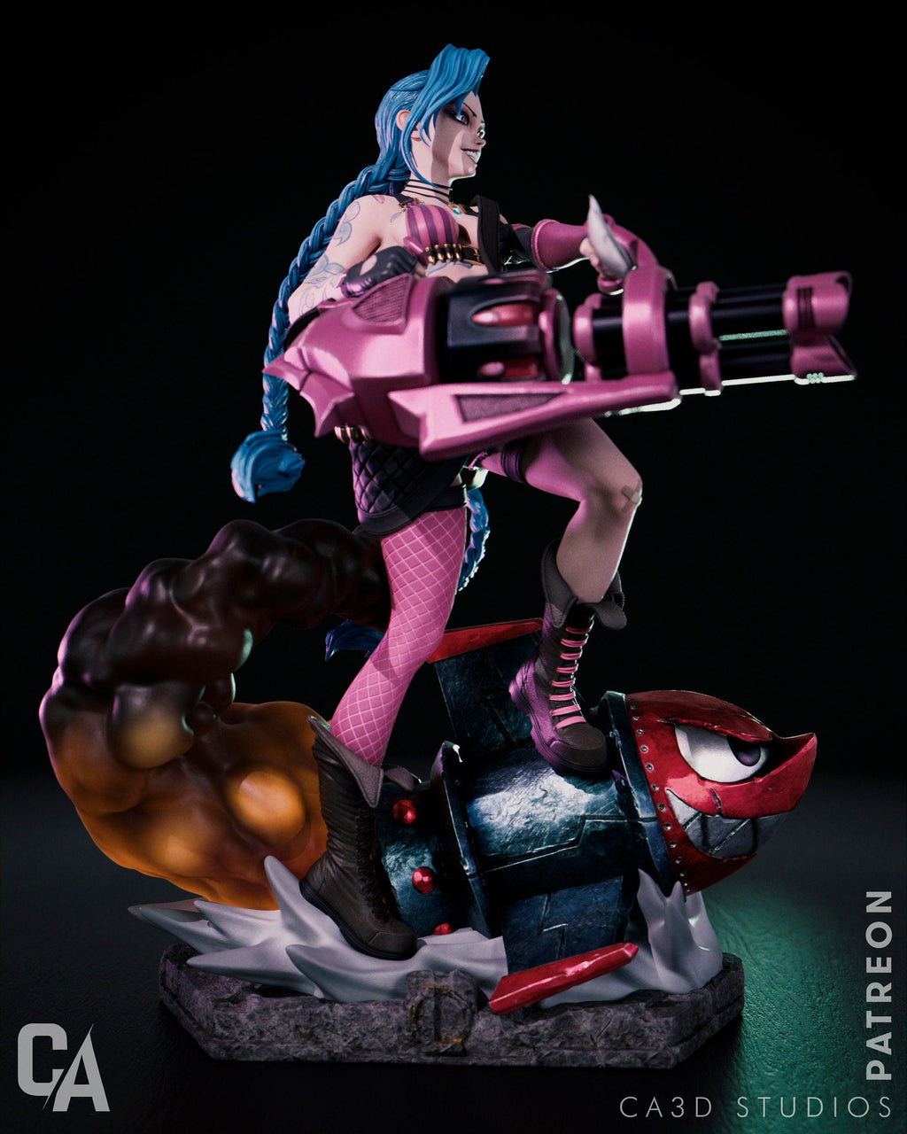 Hand-Painted 3D Printed Jinx Figurine: Collectible Fan Art