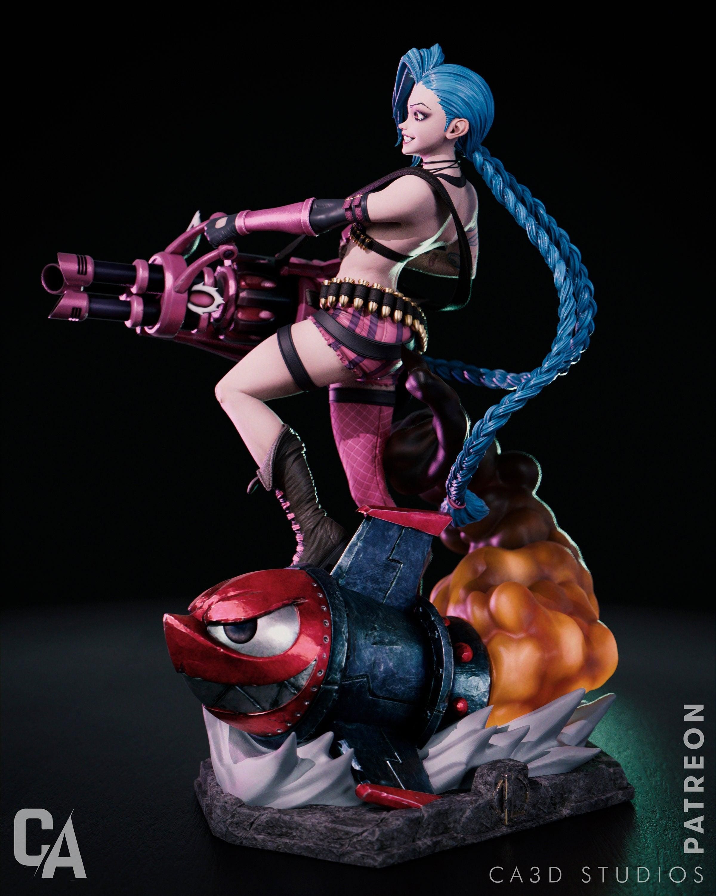 Hand-Painted 3D Printed Jinx Figurine: Collectible Fan Art
