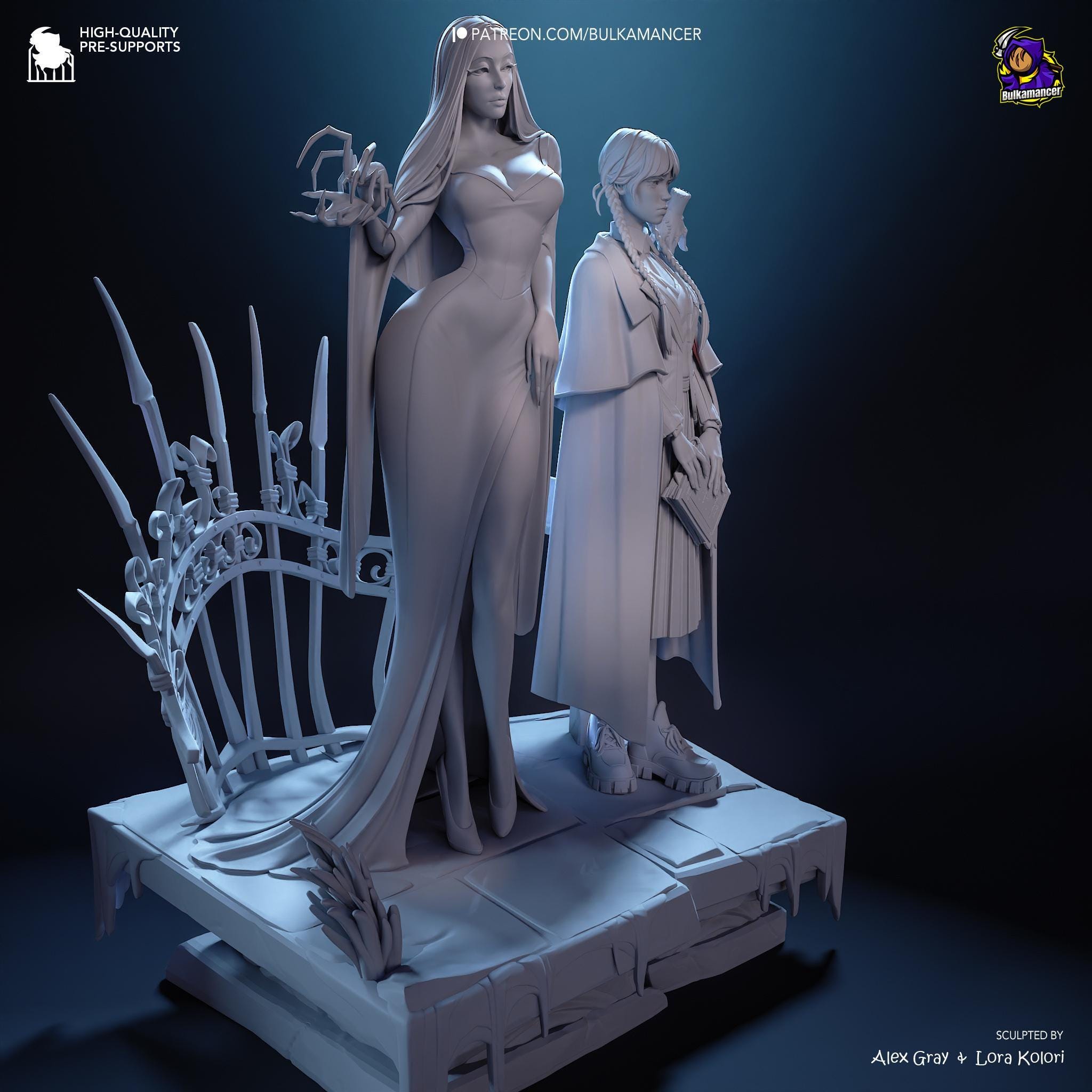 Morticia & Wednesday Diorama: Hand-Painted Gothic Resin Collectible