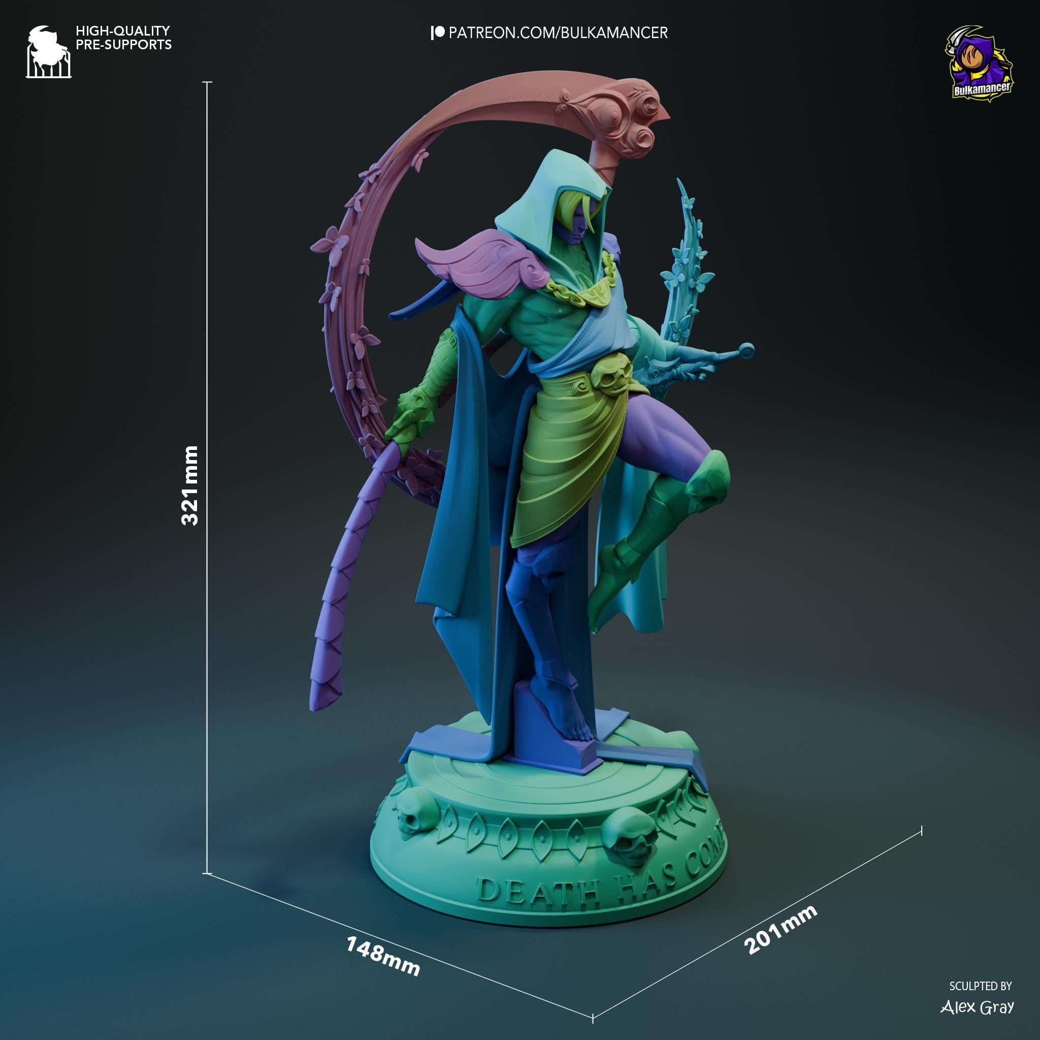 Estatua de Thanatos Pintada a Mano: Figura de Arte Fantástico del Segador