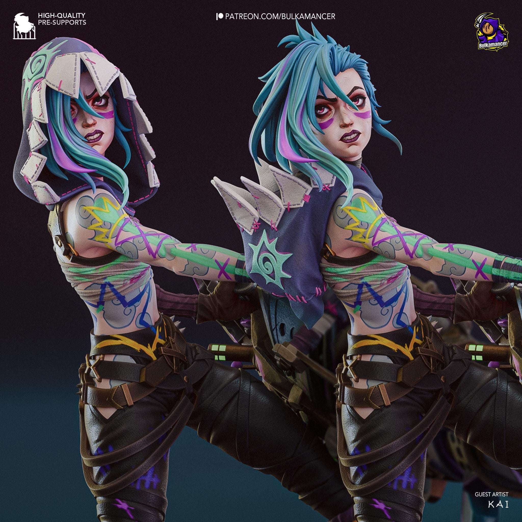 3D Printed Jinx Figurine: LoL Inspired Collectible Fan Art