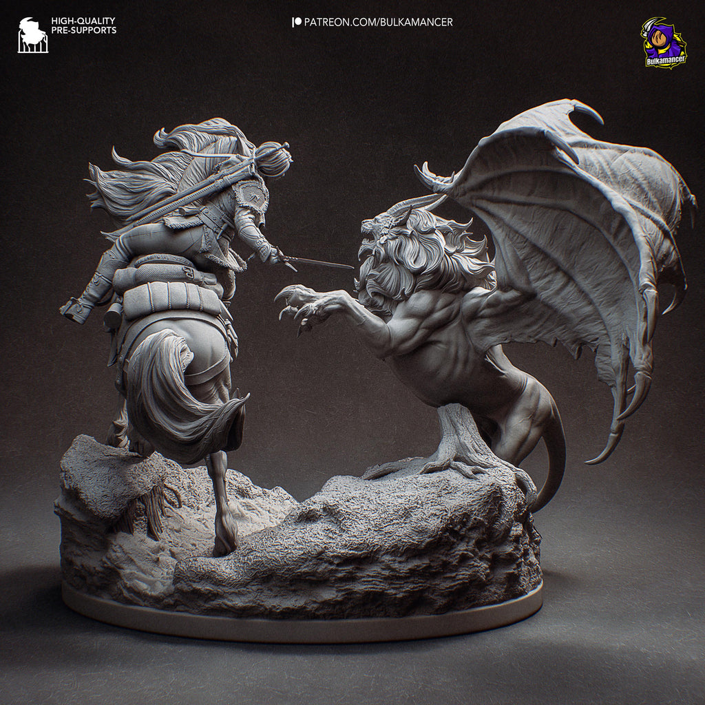 Ciri vs Manticore Diorama: Hand-Painted Resin Witcher Statue