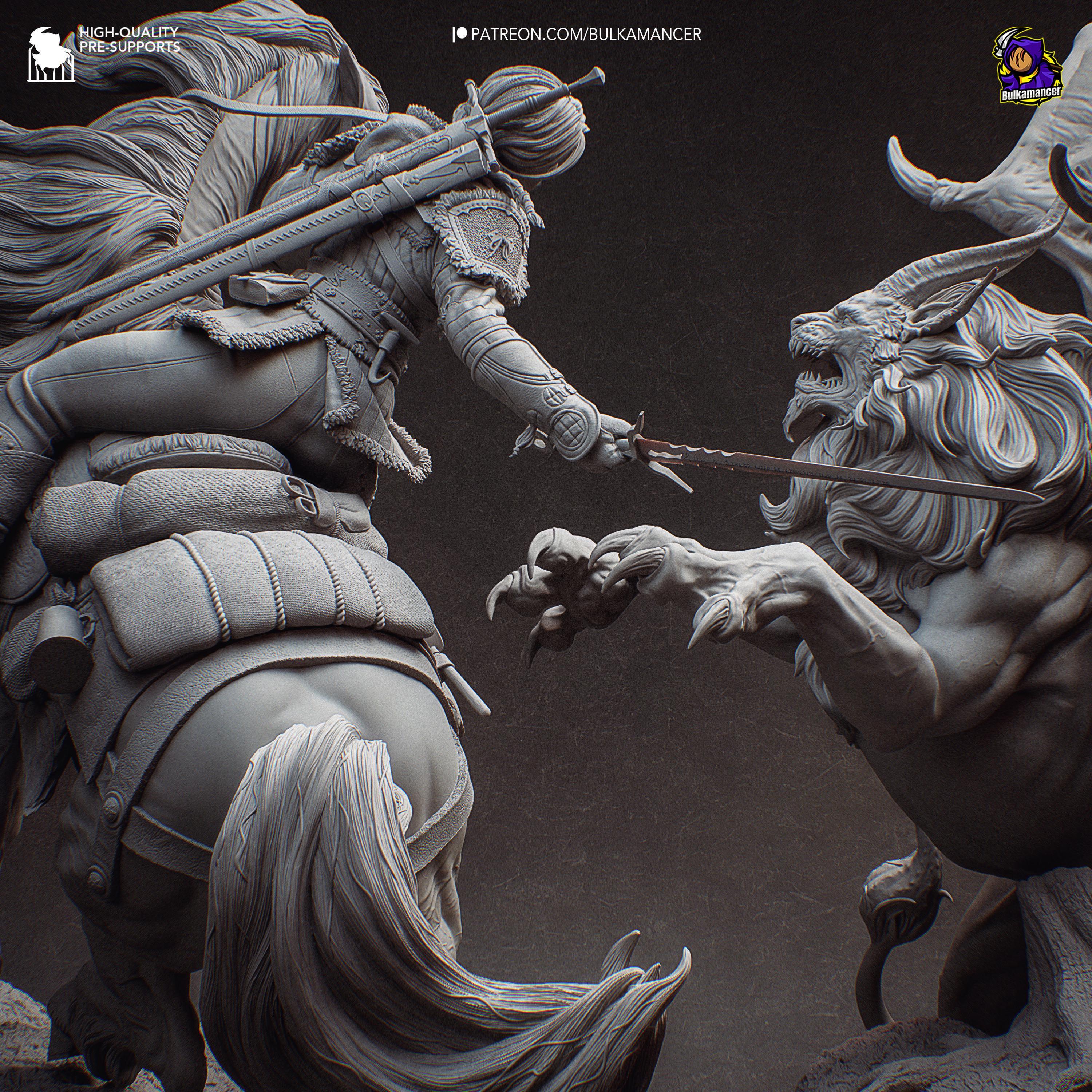 Ciri vs Manticore Diorama: Hand-Painted Resin Witcher Statue