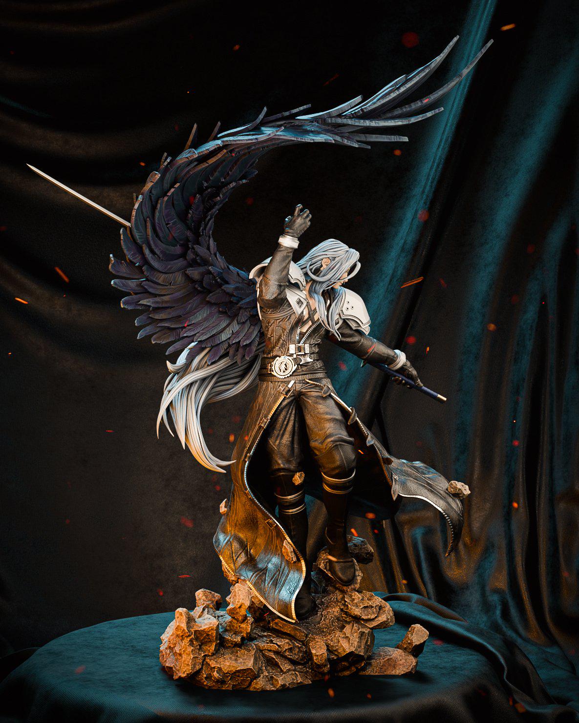 Sephiroth-Inspired Fan-Made Resin Statue / Custom Angelic Sword Warrior Collectible
