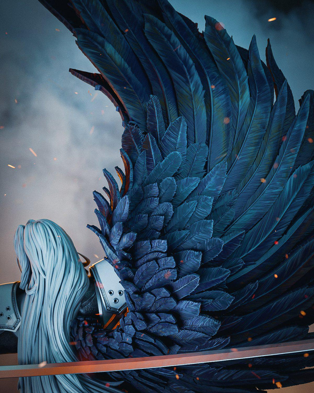 Sephiroth-Inspired Fan-Made Resin Statue / Custom Angelic Sword Warrior Collectible