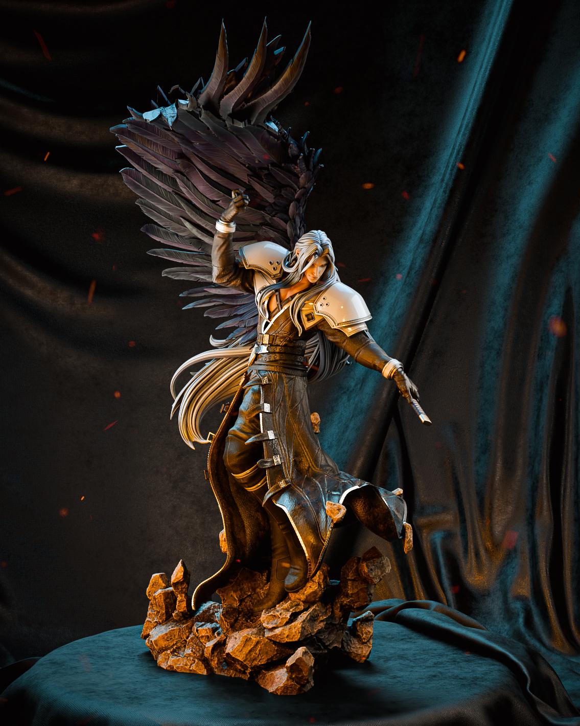 Sephiroth-Inspired Fan-Made Resin Statue / Custom Angelic Sword Warrior Collectible