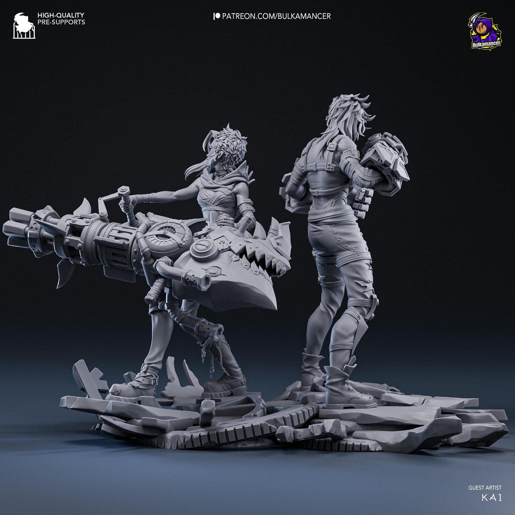 Hand-Painted Vi & Jinx Diorama: 3D Printed LoL Statue