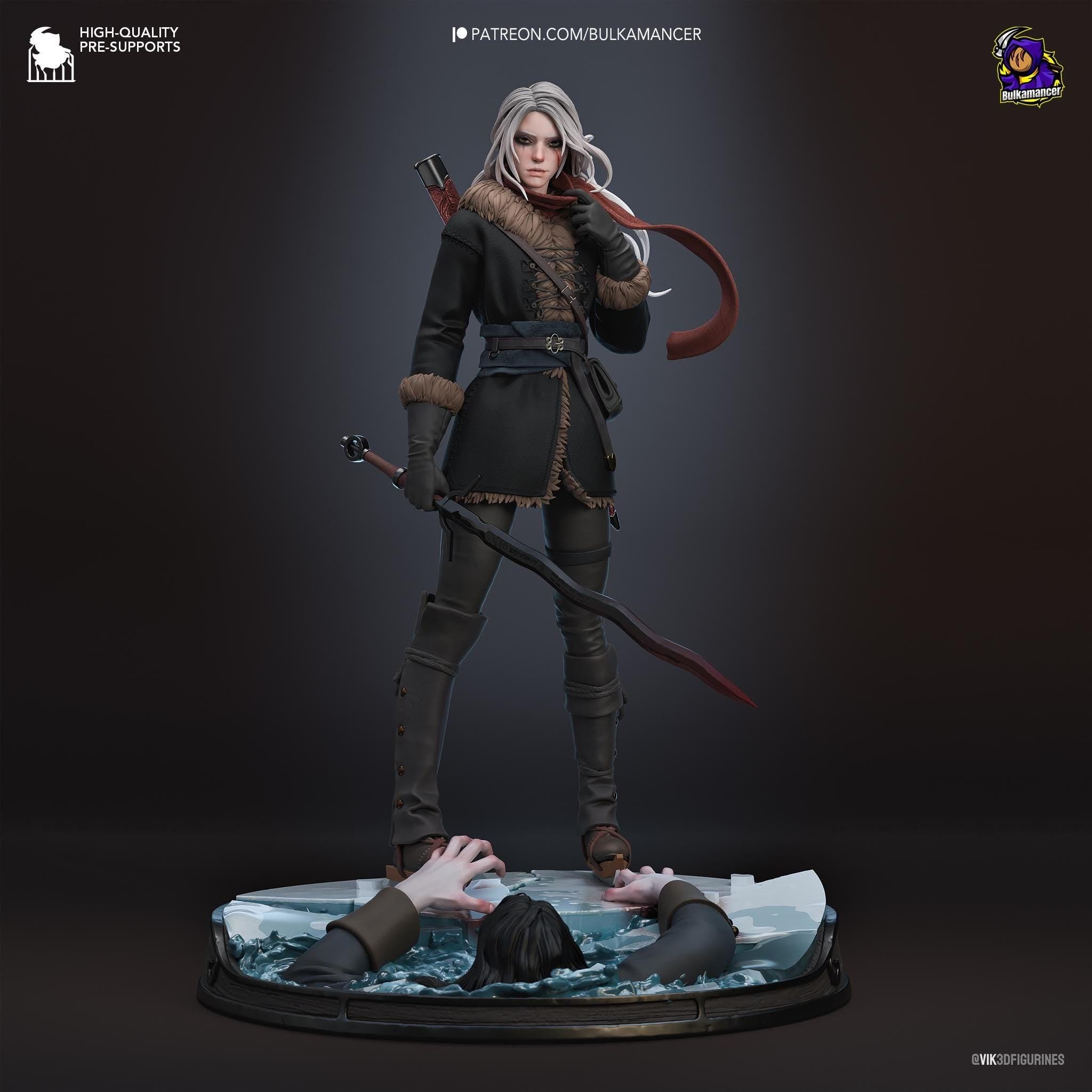 Hand-Painted Ciri Statue: The Witcher 3 Inspired 3D Print, 1/8 Scale