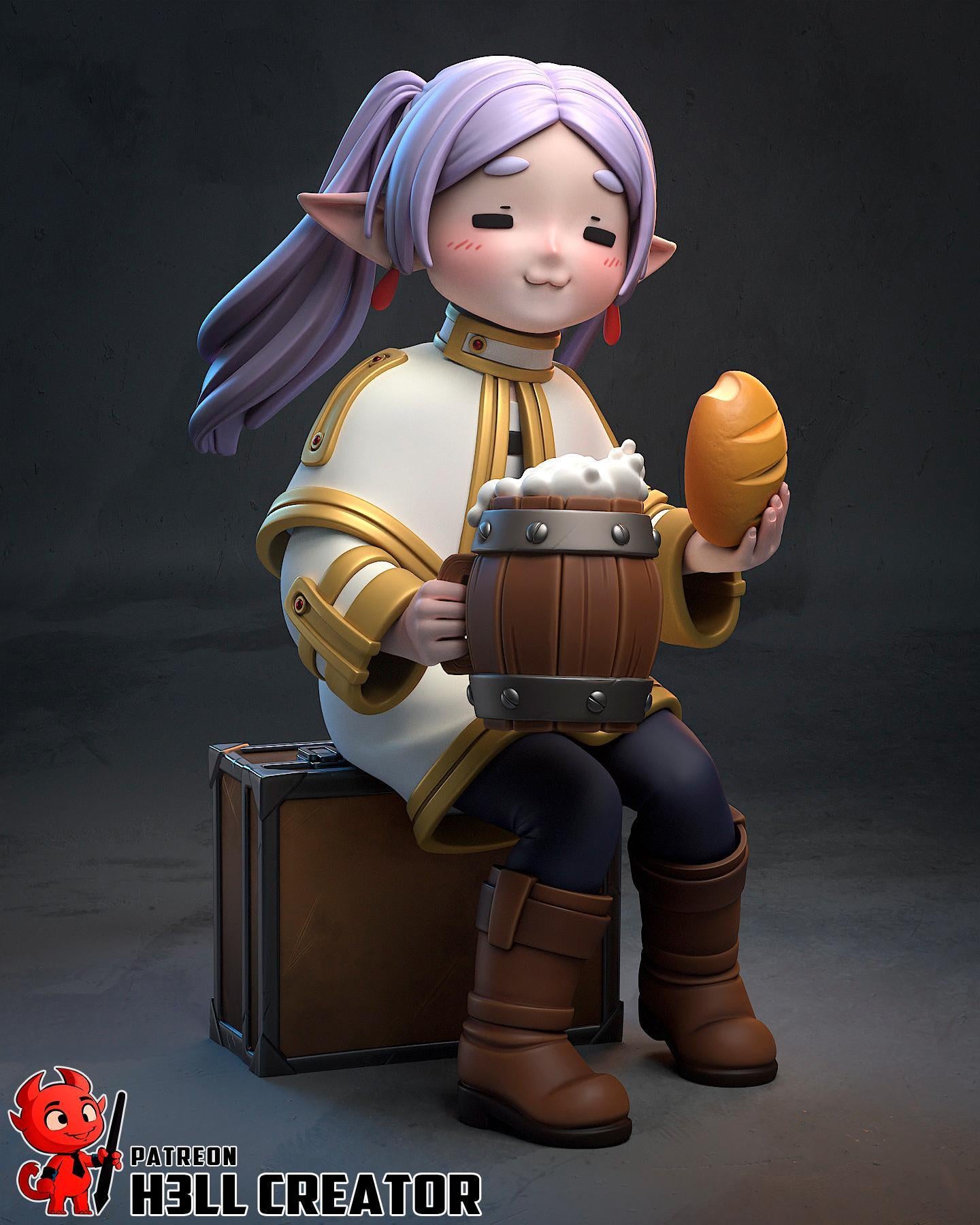 Frieren Inspired Chibi Elf Statue: Hand Painted Resin Collectible