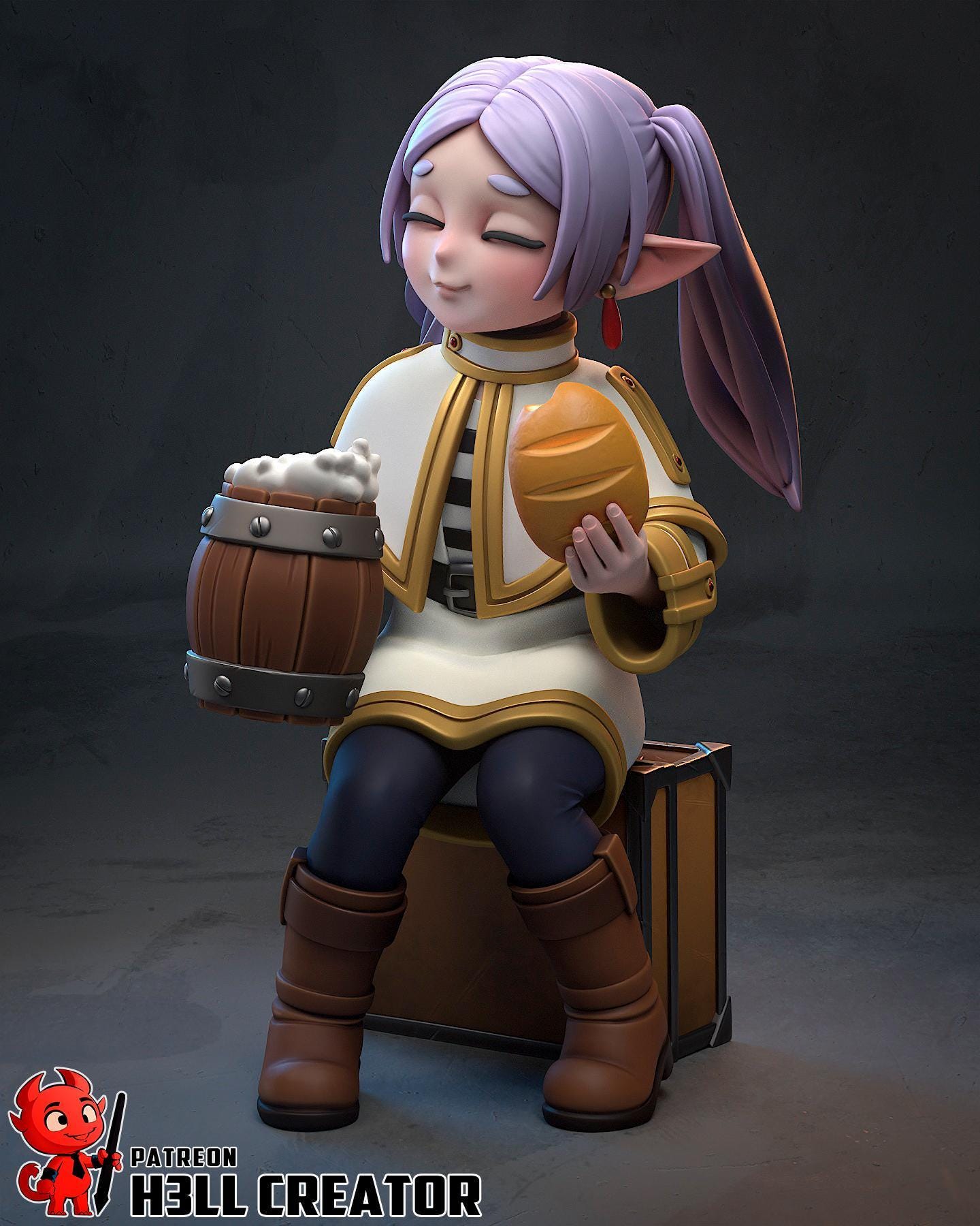 Frieren Inspired Chibi Elf Statue: Hand Painted Resin Collectible