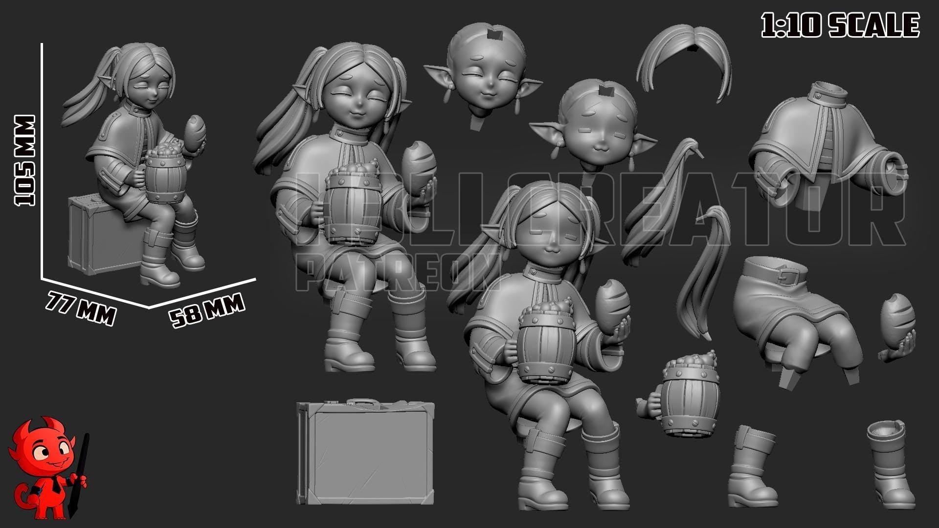 Frieren Inspired Chibi Elf Statue: Hand Painted Resin Collectible