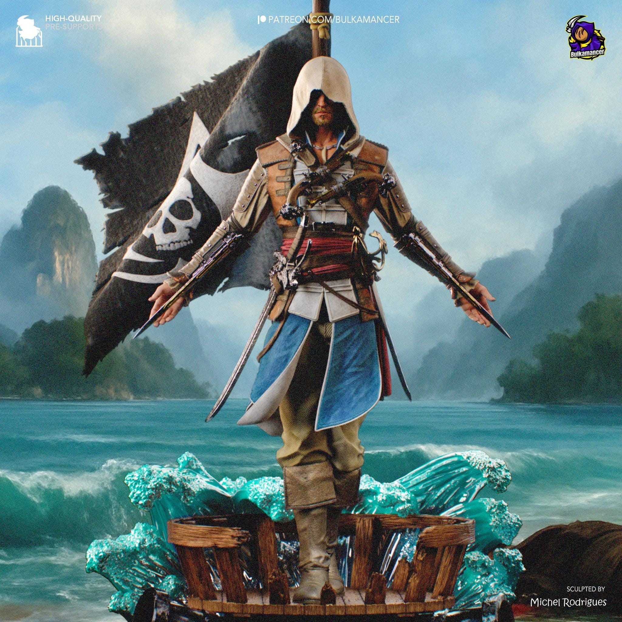 Hand-Painted Edward Kenway Resin Statue: Limited Edition Pirate Collectible
