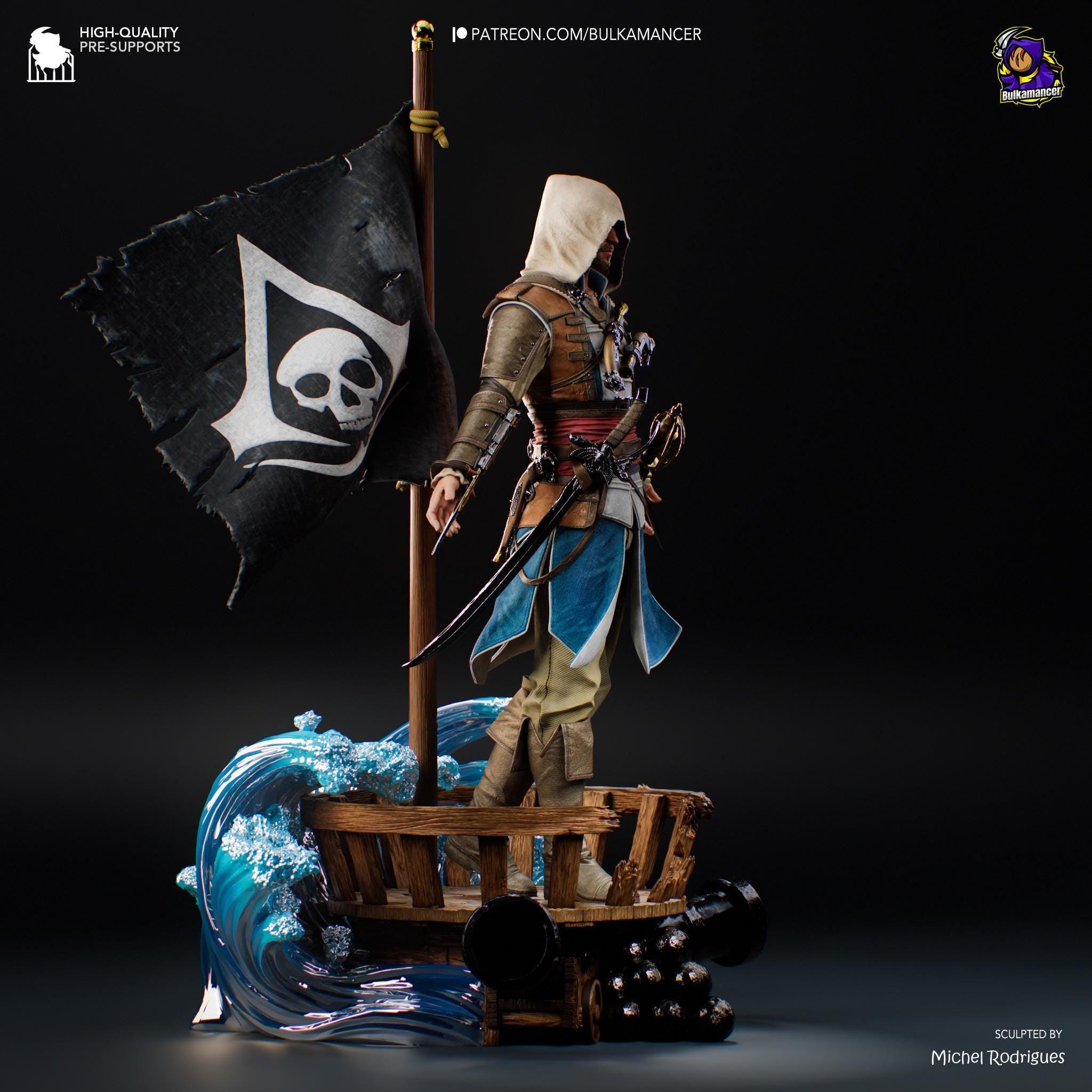 Hand-Painted Edward Kenway Resin Statue: Limited Edition Pirate Collectible
