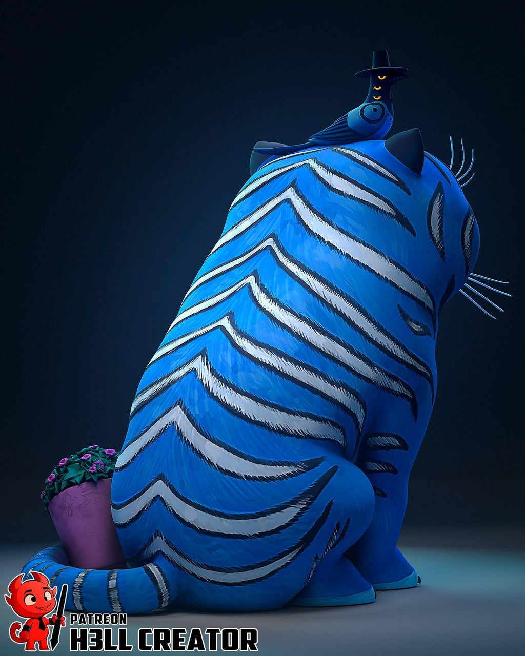 Estatua de resina Kpop Tigre Derpy: Coleccionable de arte hecho a mano pintado a mano