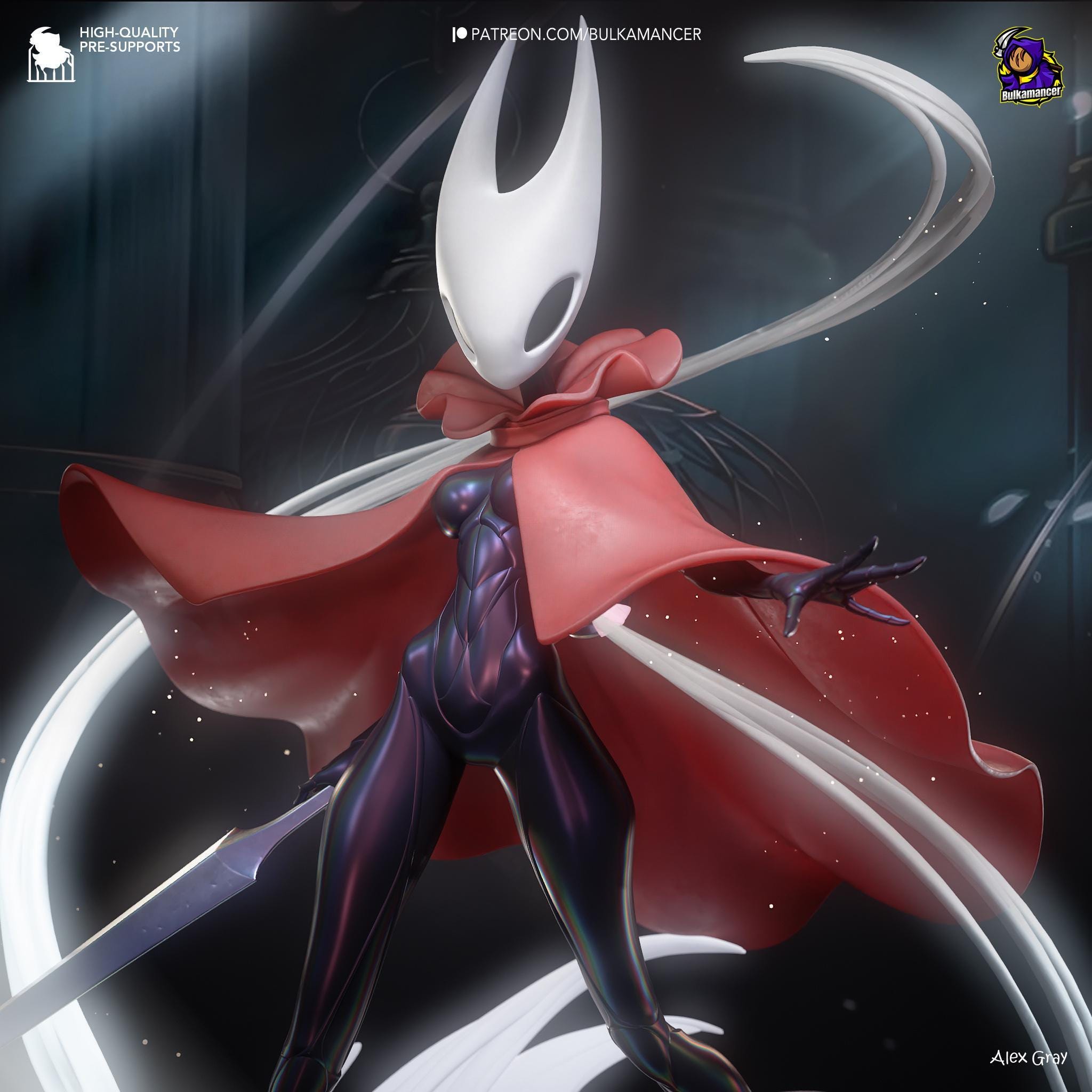 Estatua inspirada en Hornet: Coleccionable hecho por fans de Hollow Knight con capa roja